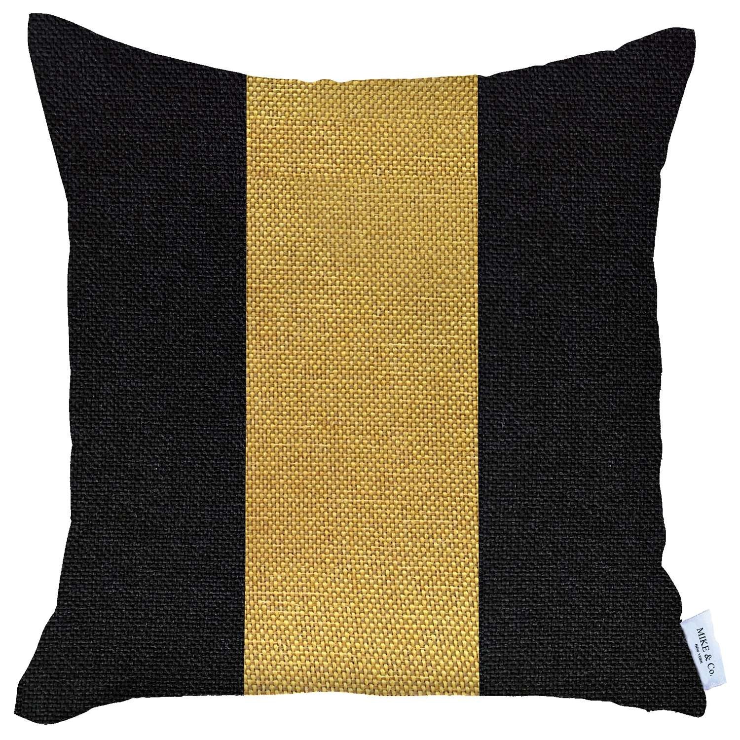 18" X 18" Black And Yellow Geometric Zippered Handmade Polyester Throw Pillow Cover