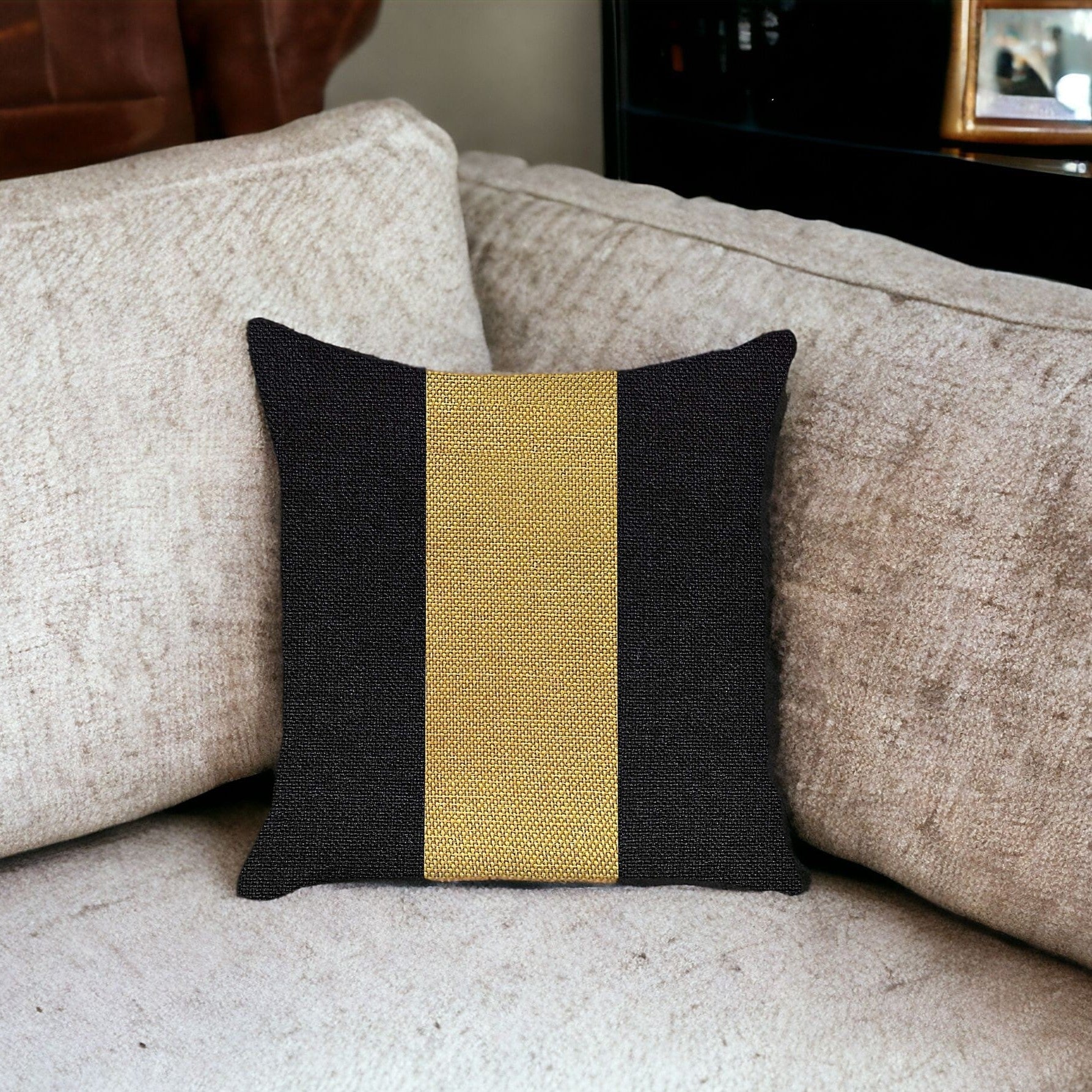 18" X 18" Black And Yellow Geometric Zippered Handmade Polyester Throw Pillow Cover