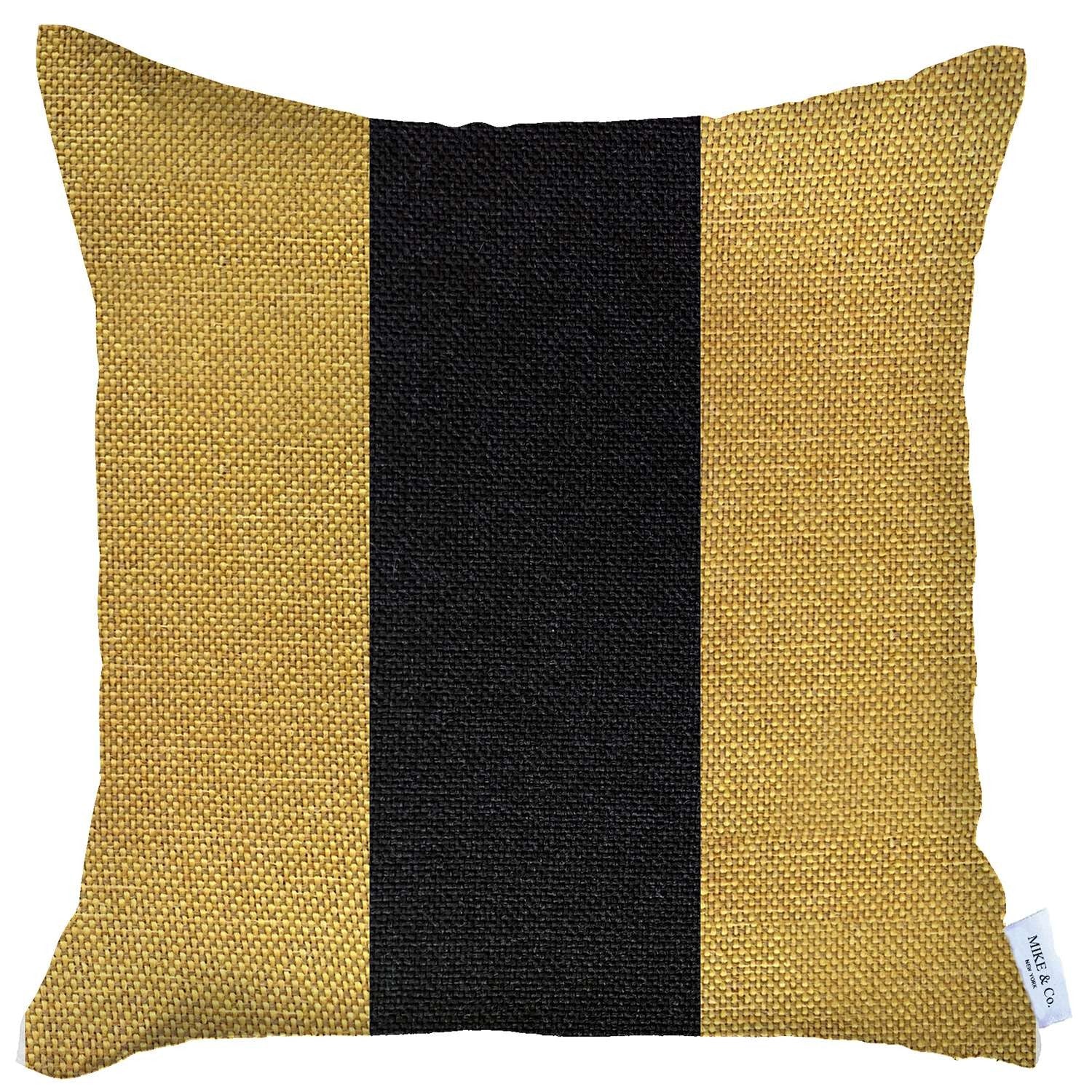 18" X 18" Yellow And Black Geometric Zippered Handmade Polyester Throw Pillow Cover