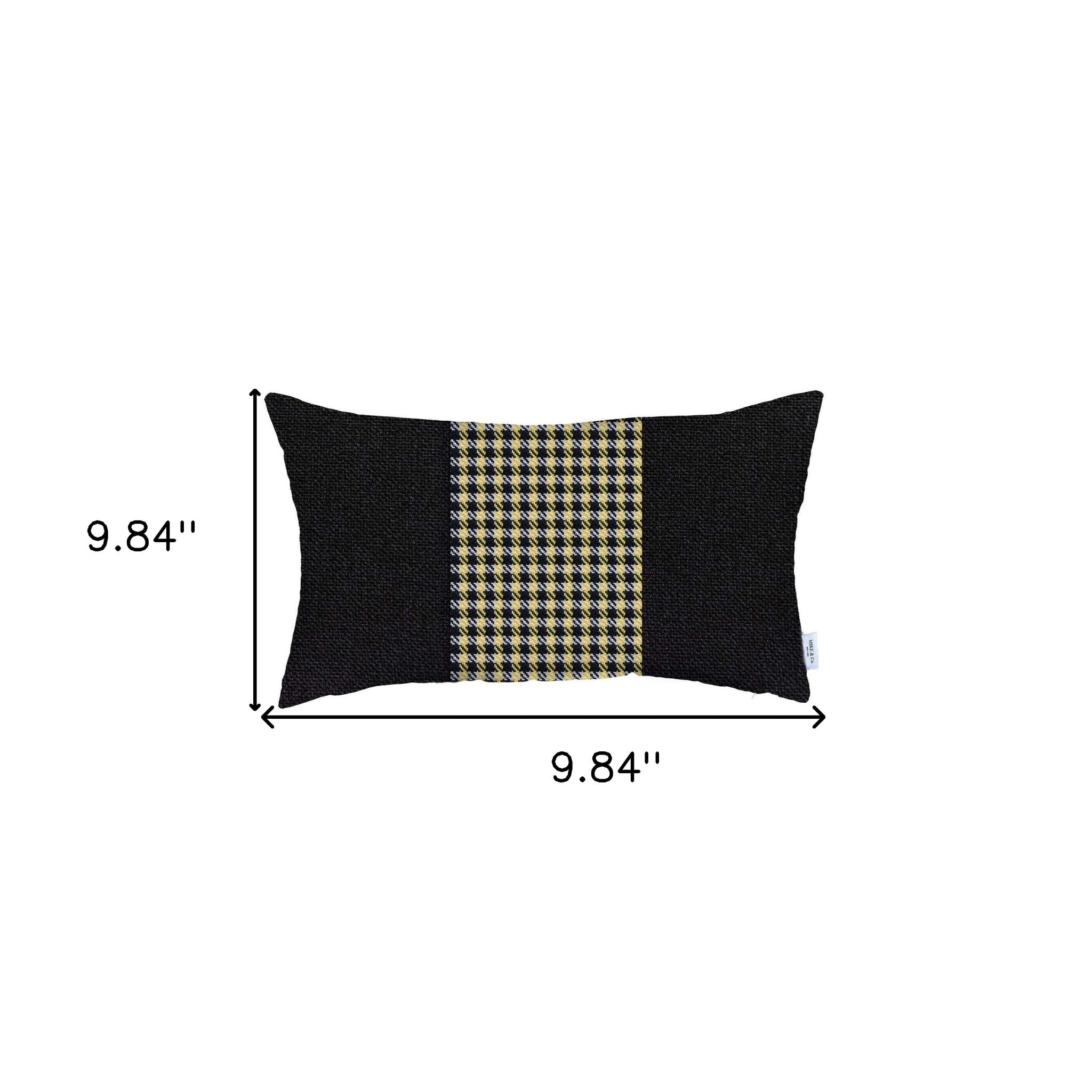 12" X 20" Black And Yellow Houndstooth Zippered Handmade Polyester Lumbar Pillow Cover