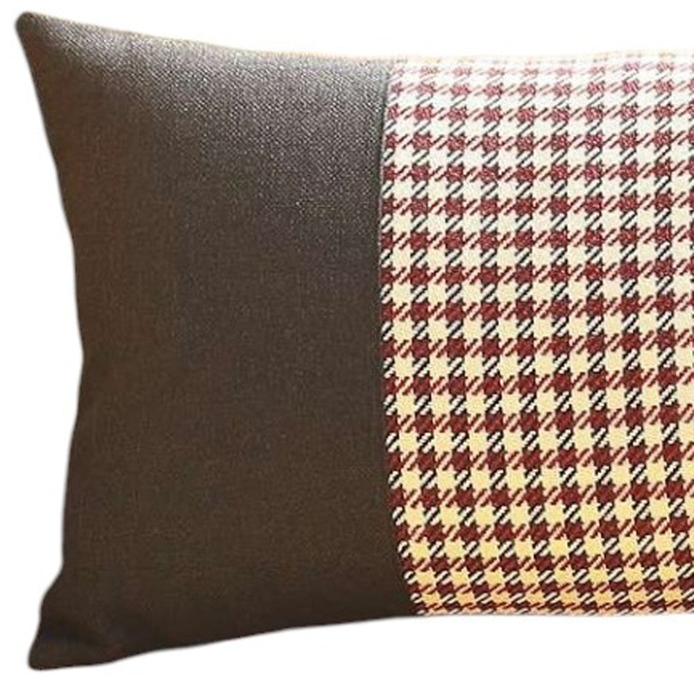 12" X 20" Black And Red Houndstooth Zippered Handmade Polyester Lumbar Pillow Cover