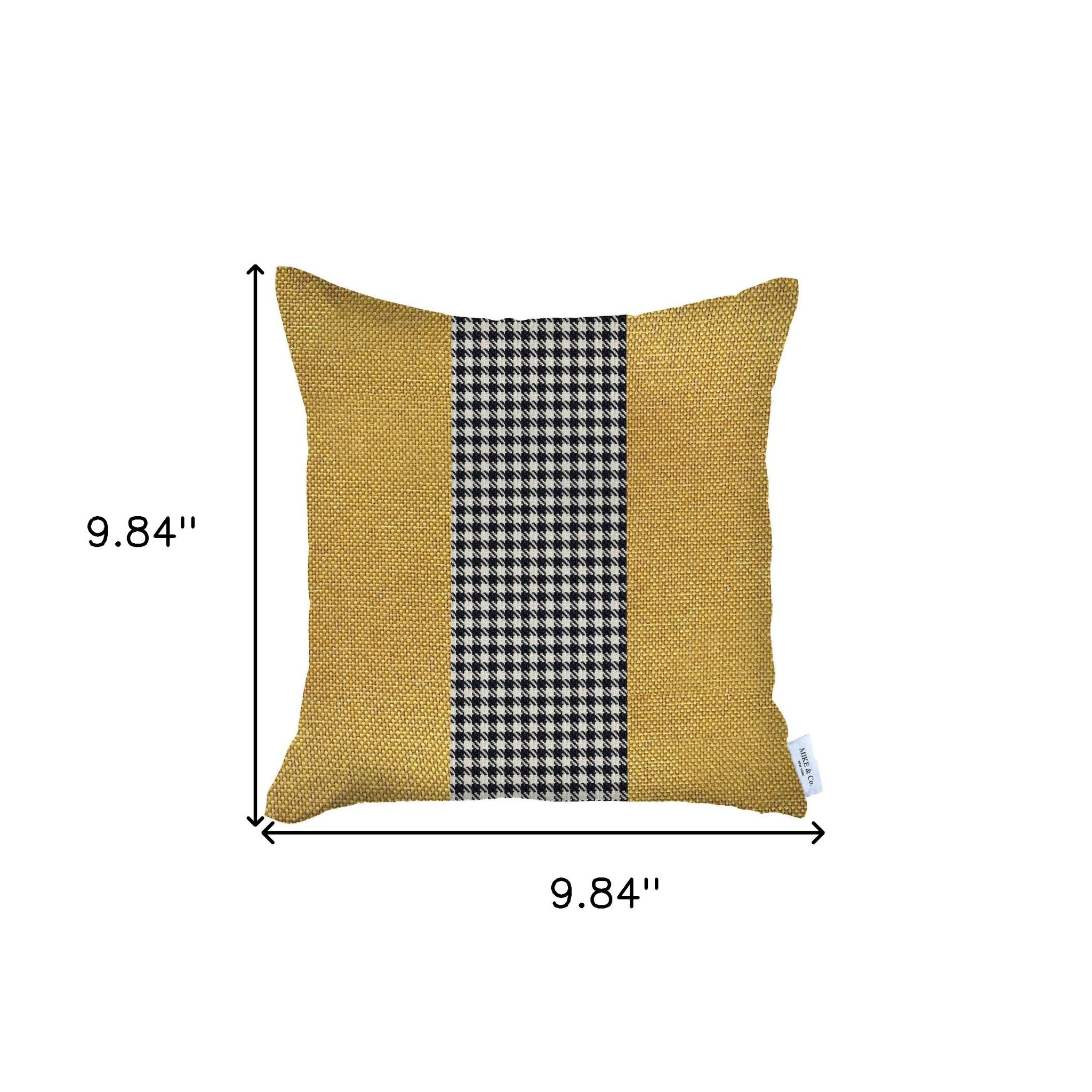 18" X 18" Yellow And White Houndstooth Zippered Handmade Polyester Throw Pillow Cover