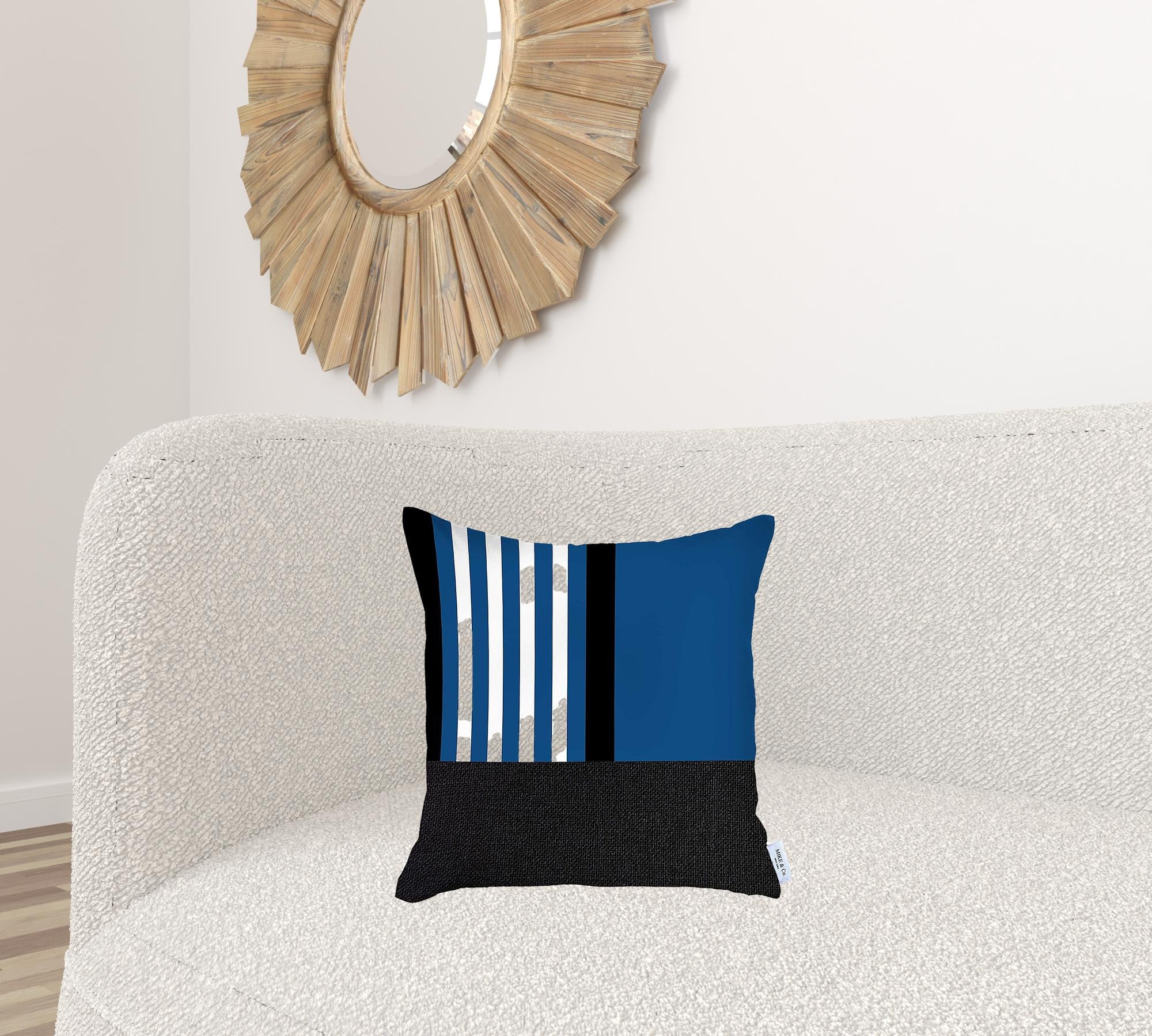 18" X 18" Blue Striped Zippered Handmade Polyester Throw Pillow Cover