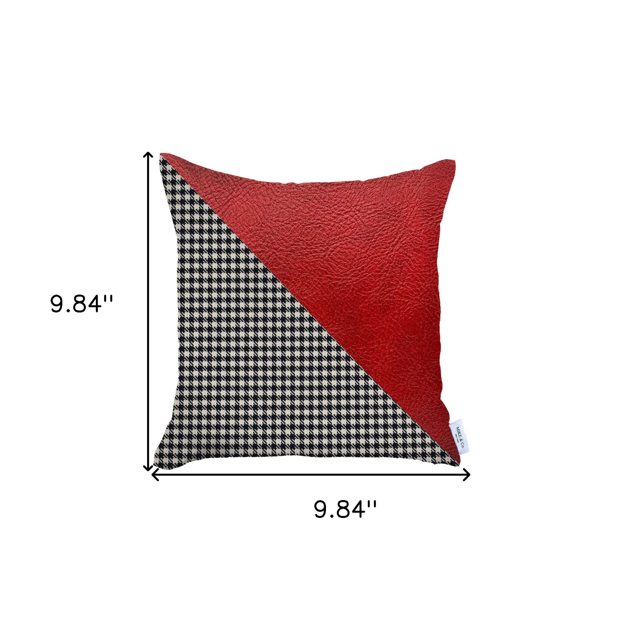 18" X 18" Black And Red Houndstooth Zippered Handmade Polyester Throw Pillow Cover