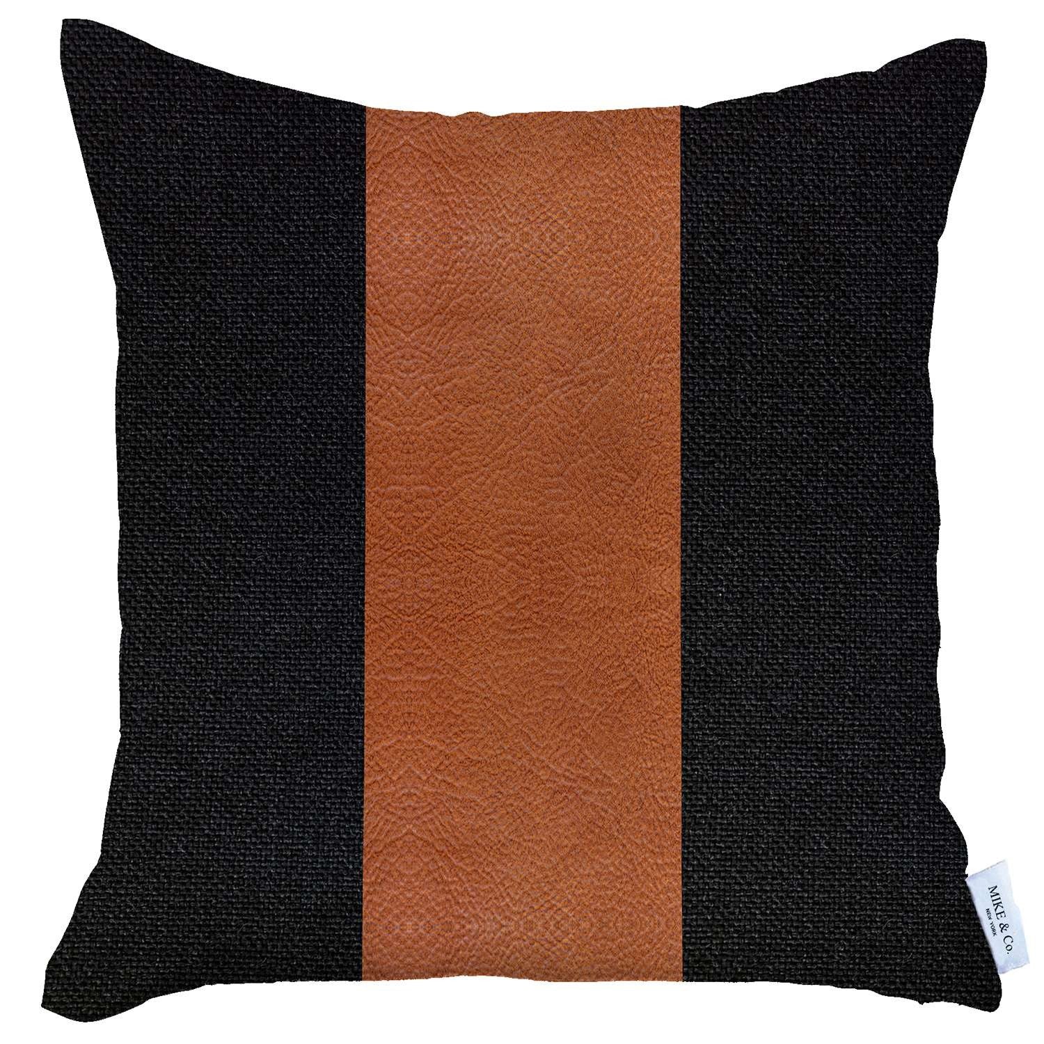 18" X 18" Black And Brown Geometric Zippered Handmade Polyester Throw Pillow Cover