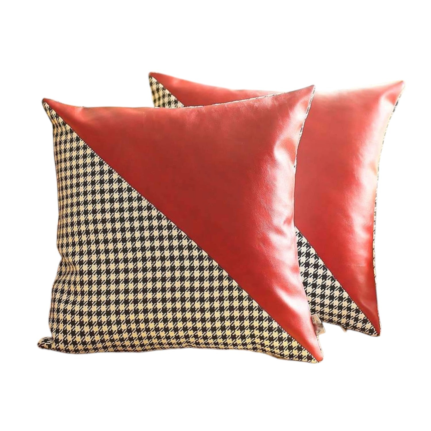 Set Of Two 18" X 18" Black And Red Polyester Houndstooth Zippered Pillow