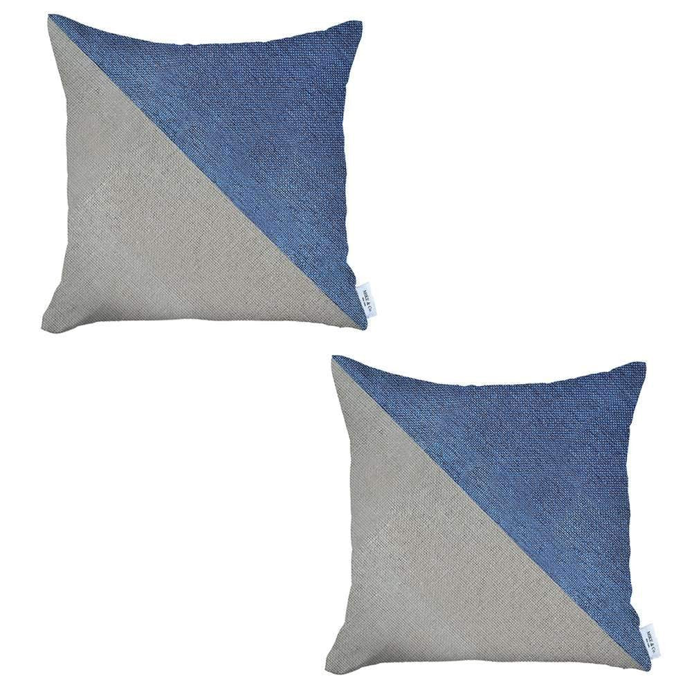 Set Of Two 18" X 18" Blue And Grey Geometric Zippered Handmade Polyester Throw Pillow