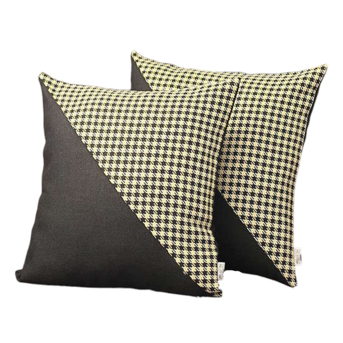 Set Of Two 18" X 18" Black And Yellow Polyester Houndstooth Zippered Pillow