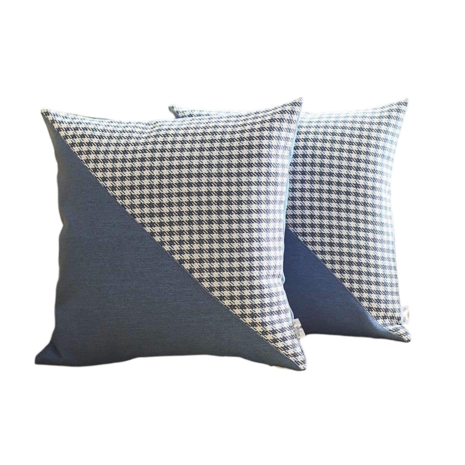 Set Of Two 18" X 18" Black And Blue Polyester Houndstooth Zippered Pillow