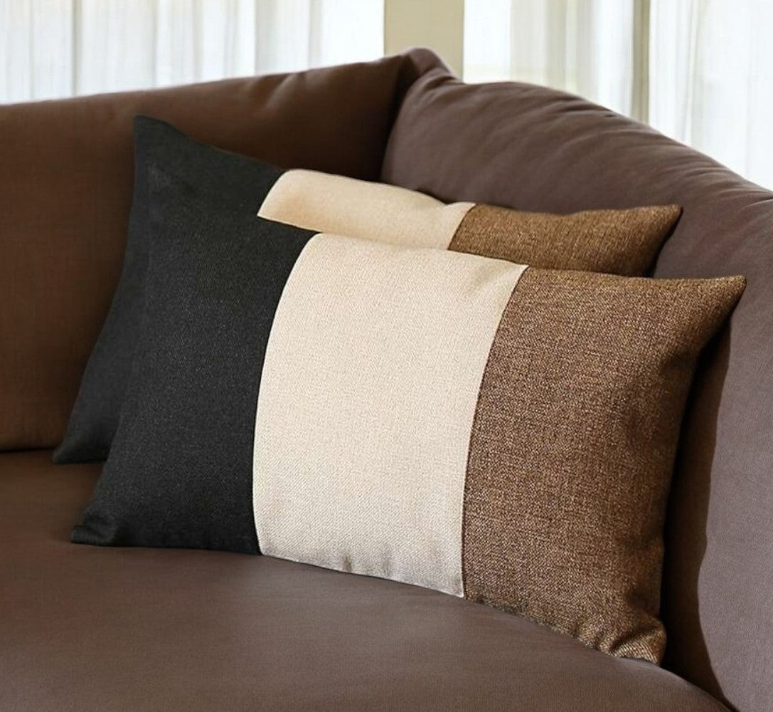 Set Of Two 20" X 12" Black Grey And Brown Polyester Geometric Zippered Pillow