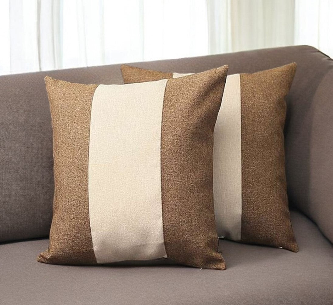 Set Of Two 18" X 18" Brown And Grey Polyester Geometric Zippered Pillow