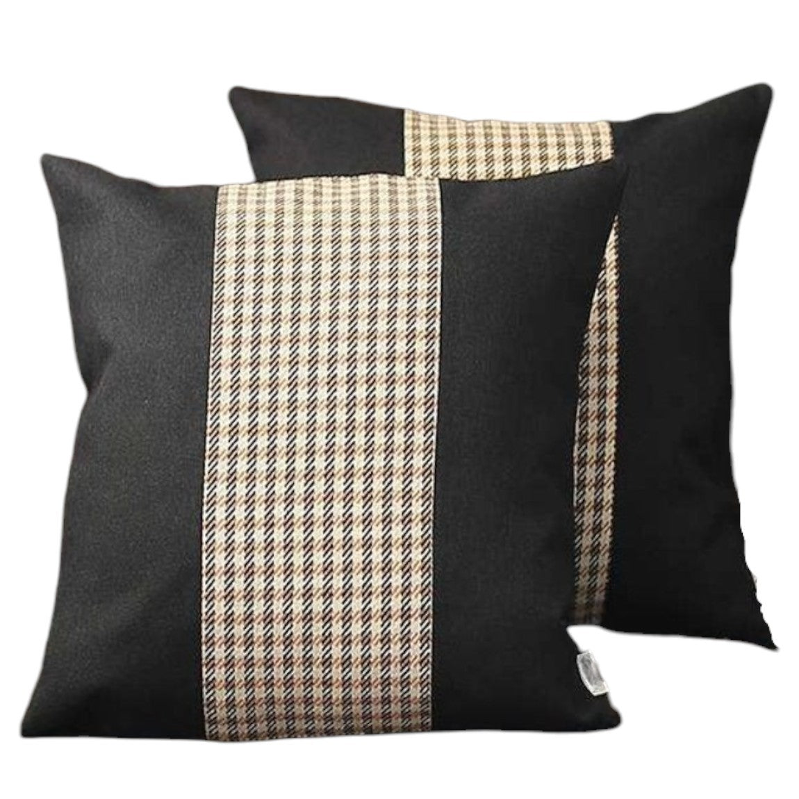 Set Of Two 18" X 18" Black And Brown Polyester Houndstooth Zippered Pillow