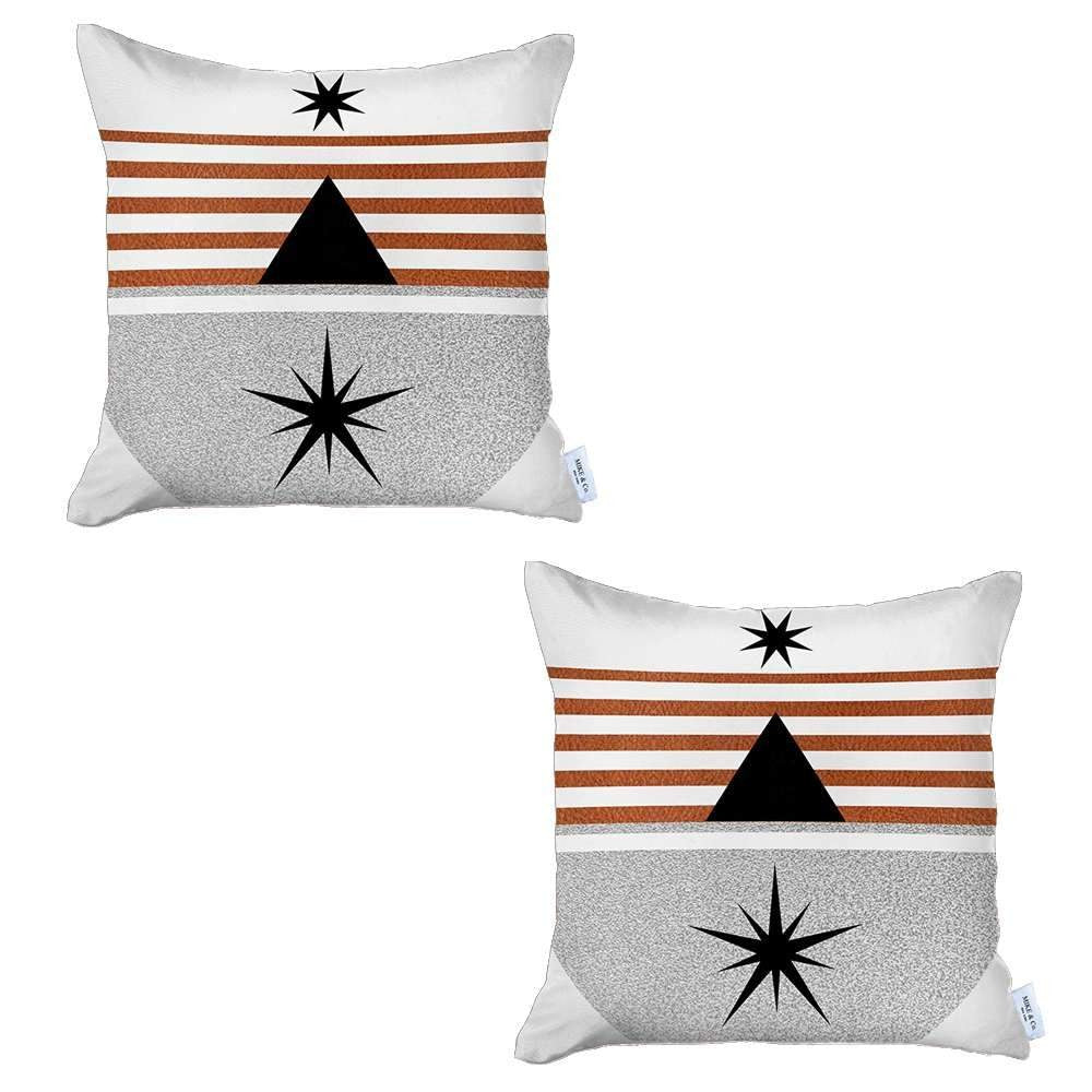 Set Of Two 18" X 18" Gray Black White And Red Abstract Zippered Handmade Polyester Throw Pillow