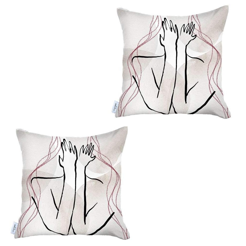 Set of Two 18" X 18" Gray and Black Abstract Polyester Zippered Pillow