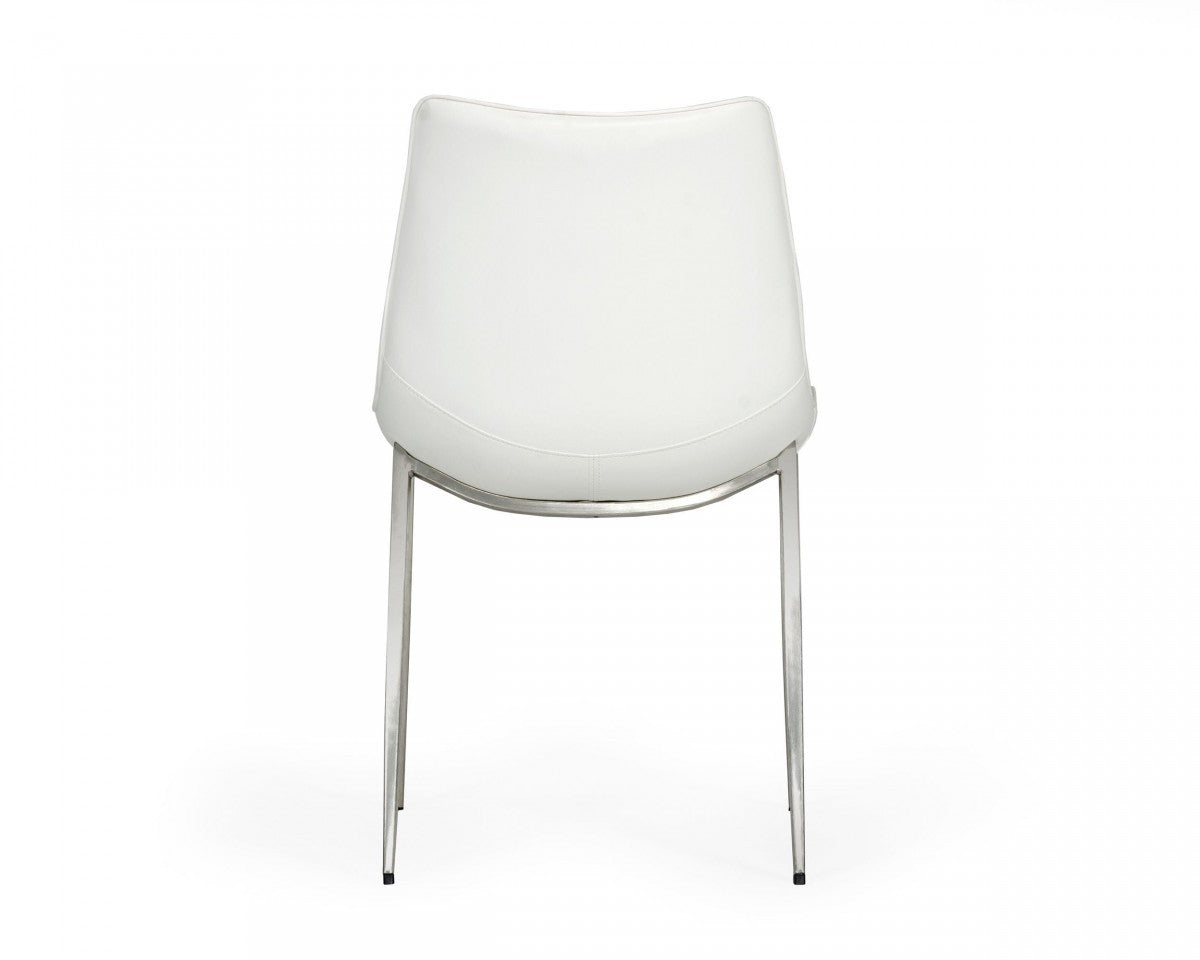 Set of Two White Faux Leather Modern Dining Chairs