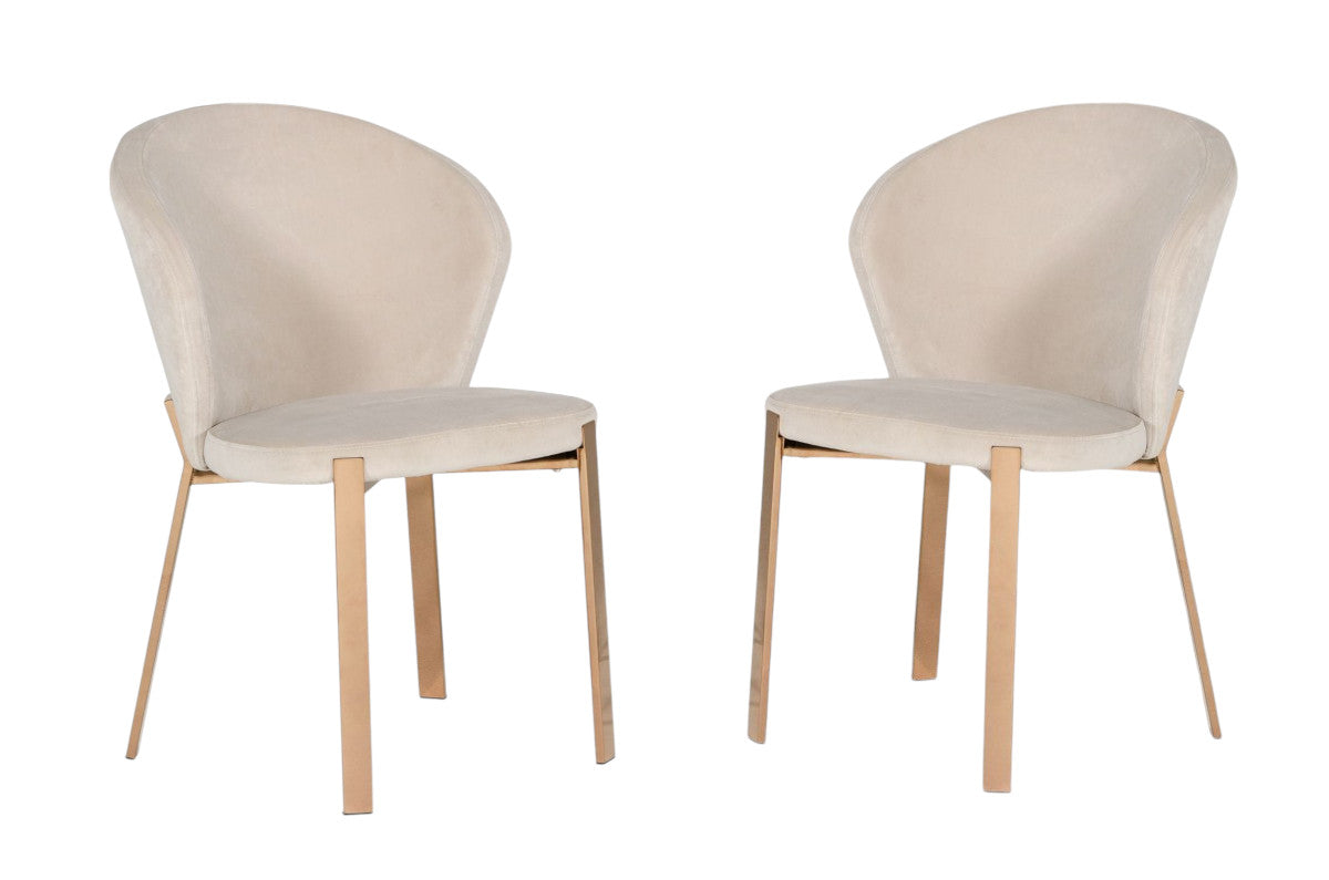 Set of Two Beige And Champagne Upholstered Velvet Wing Back Dining Side Chairs