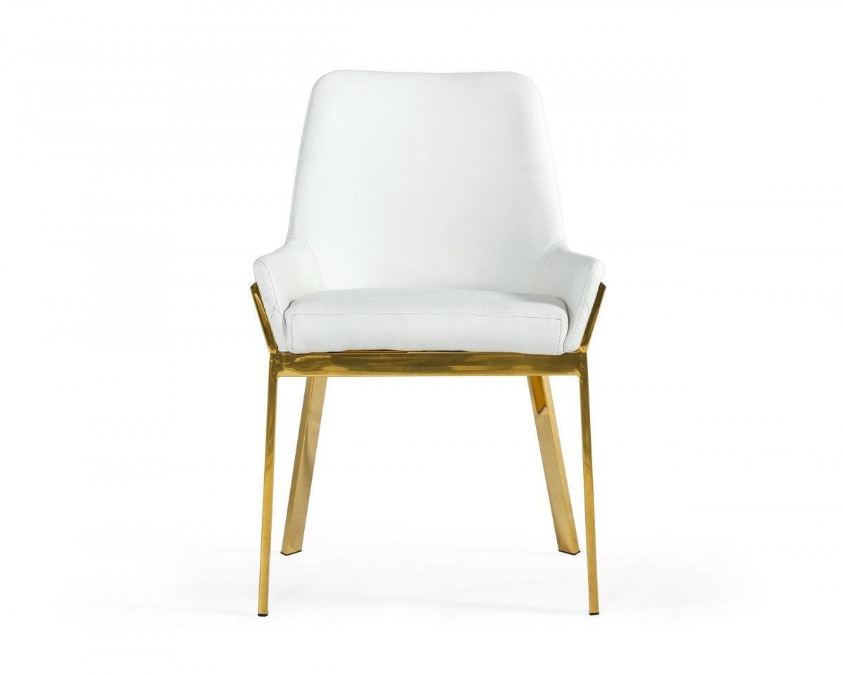 White And Gold Upholstered Faux Leather Dining Arm Chair