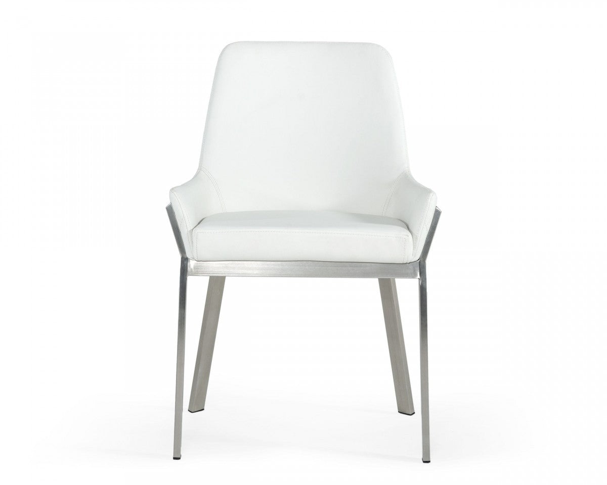 White Brushed Stainless Steel Dining Chair