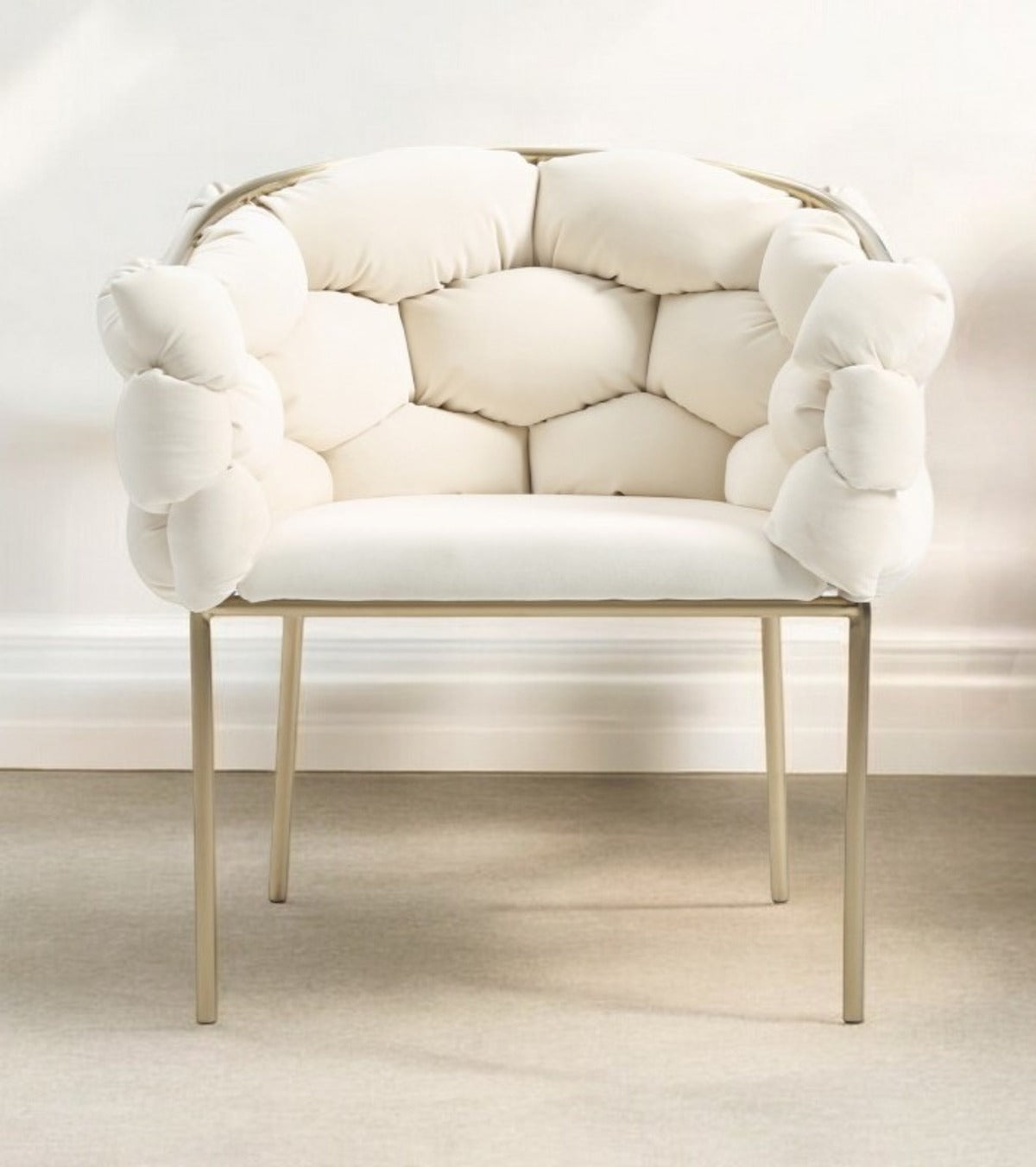 White Geo Velvet and Brushed Brass Velvet Dining Chair