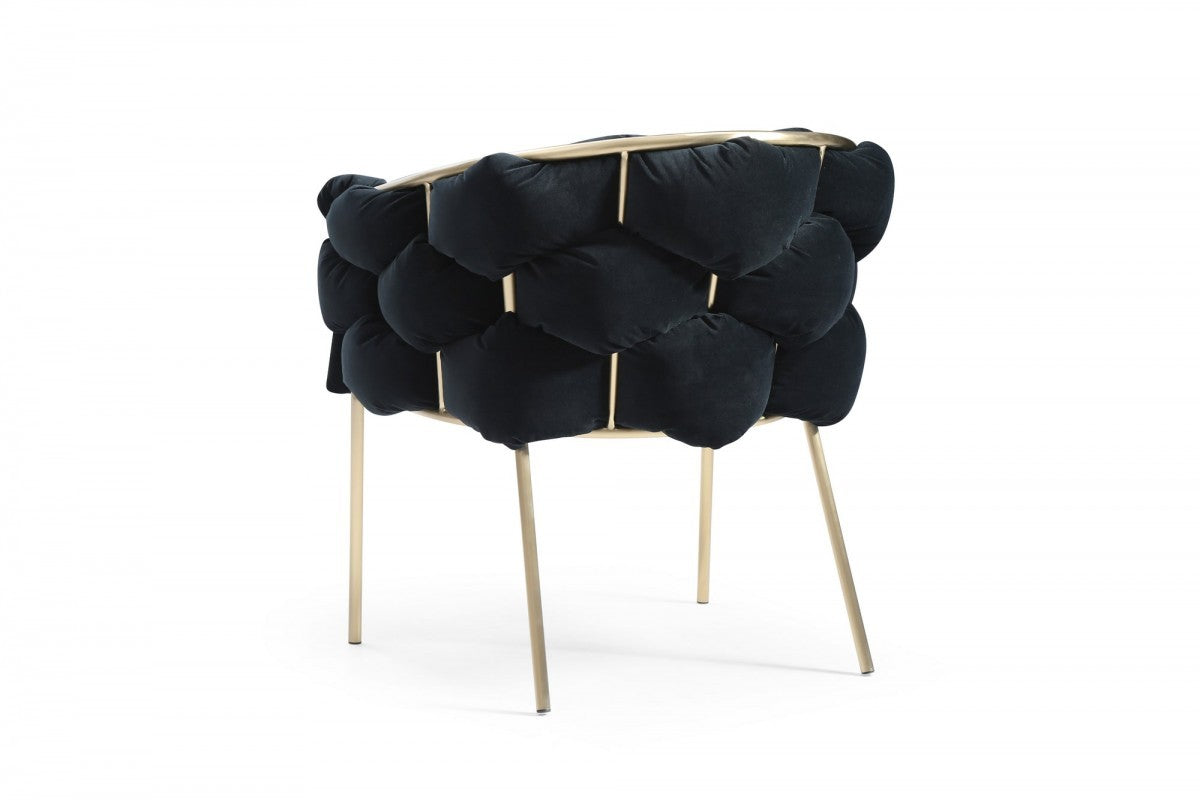 Black Geo Velvet and Brushed Brass Velvet Dining Chair