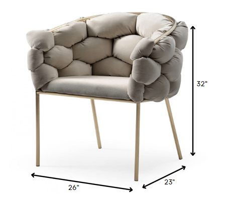 Tufted Gray And Brass Upholstered Velvet Dining Arm Chair