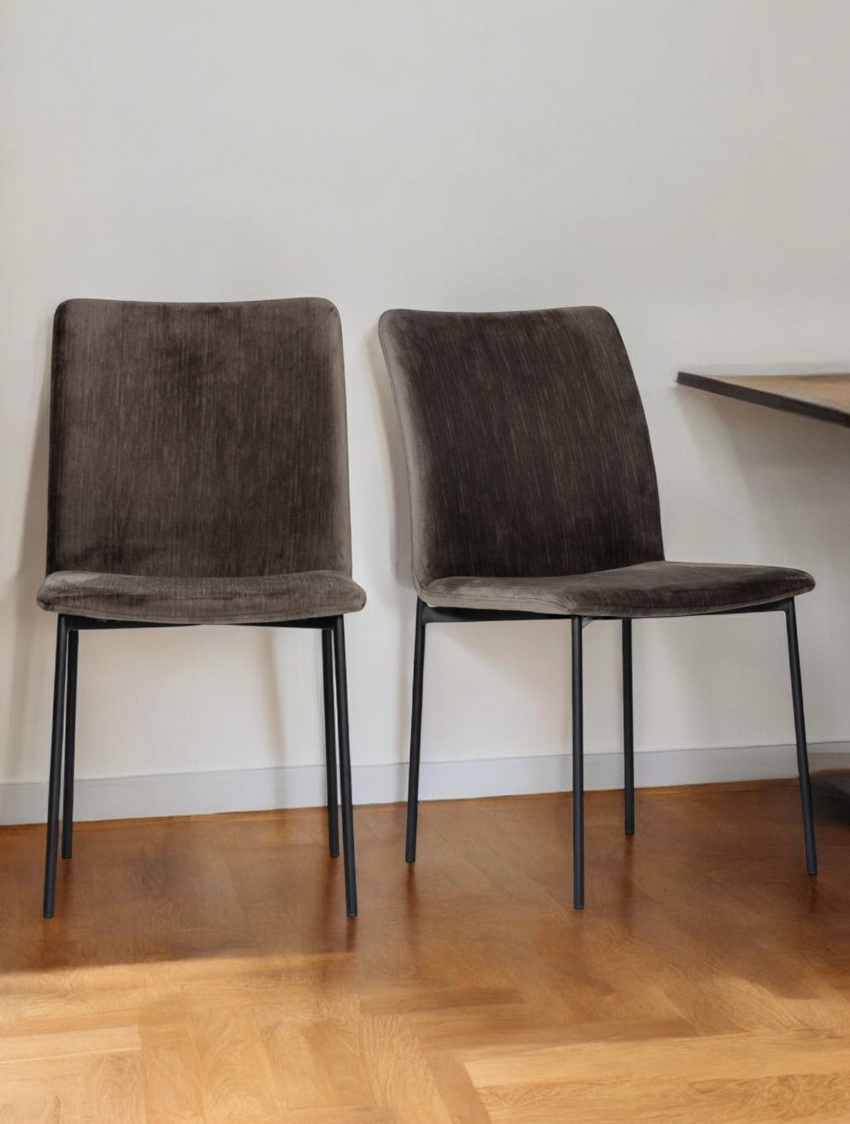 Set of Two Brown Black Dining Chairs