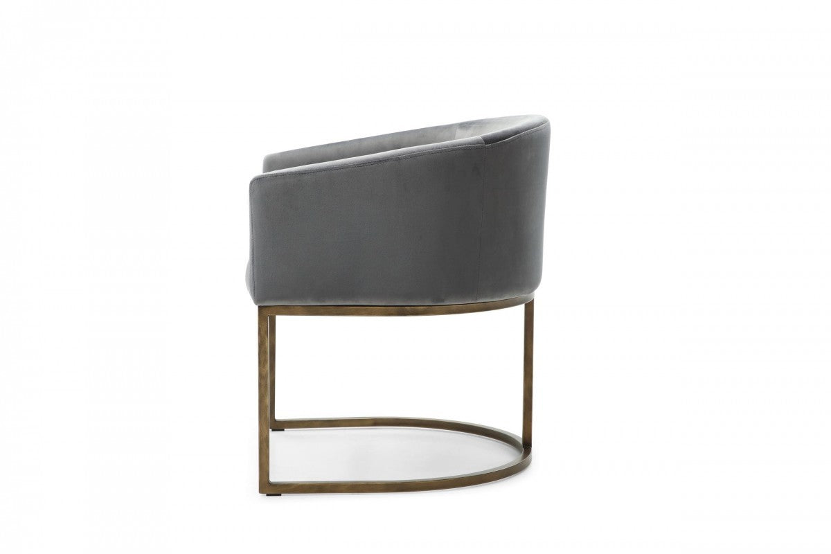 Gray And Brass Upholstered Velvet Dining Arm Chair