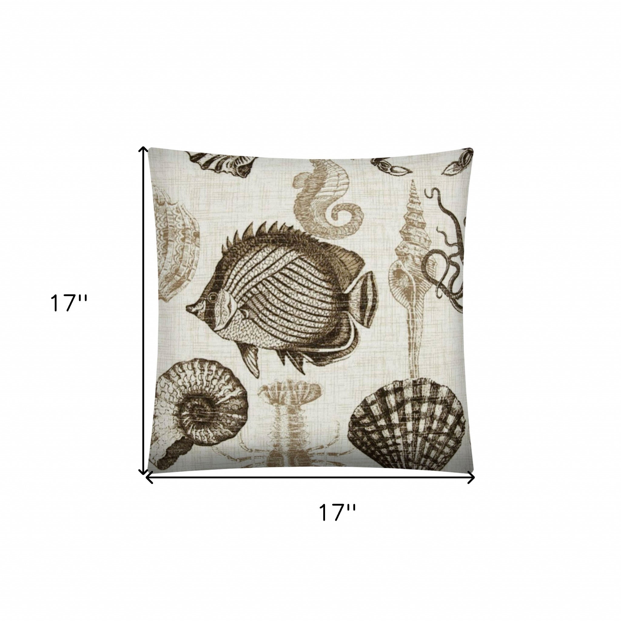 17" X 17" Brown And Natural Brown Fish Zippered Throw Indoor Outdoor Pillow Cover