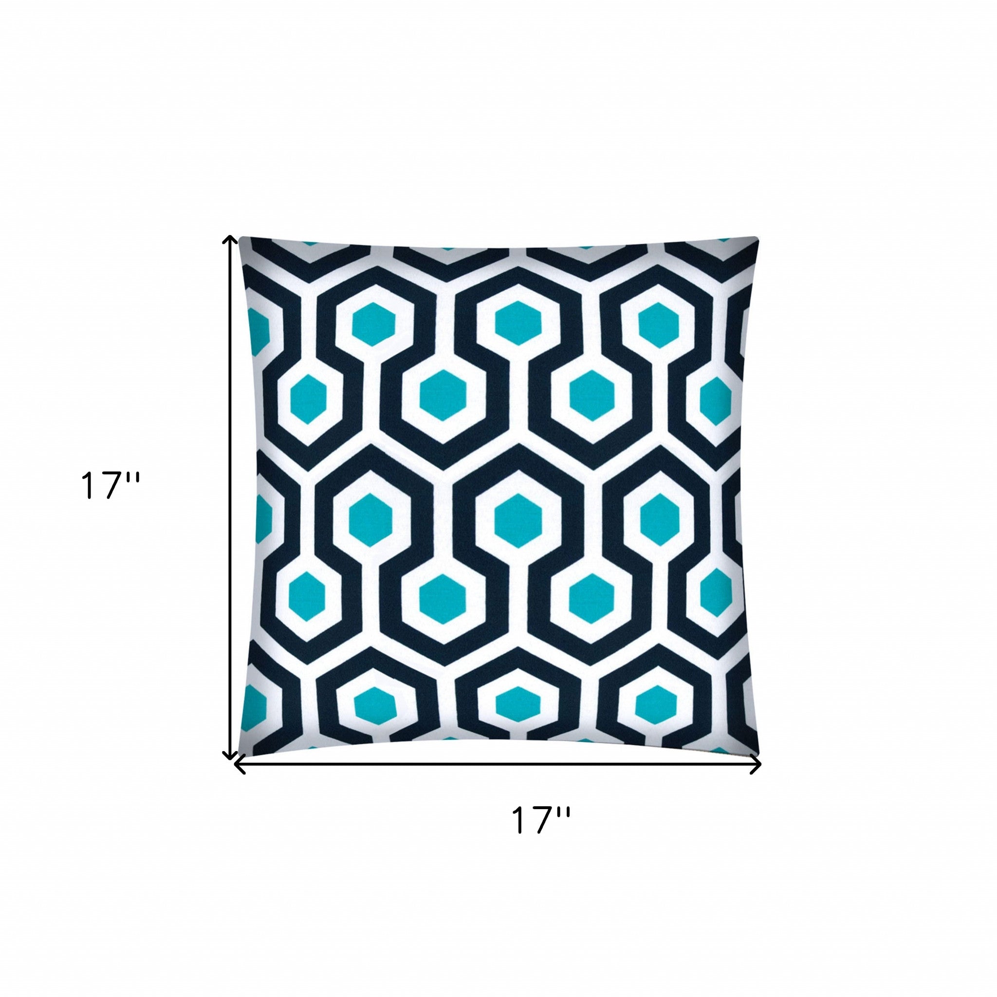 17" Aqua Navy and White Geometric Indoor Outdoor Throw Pillow Cover