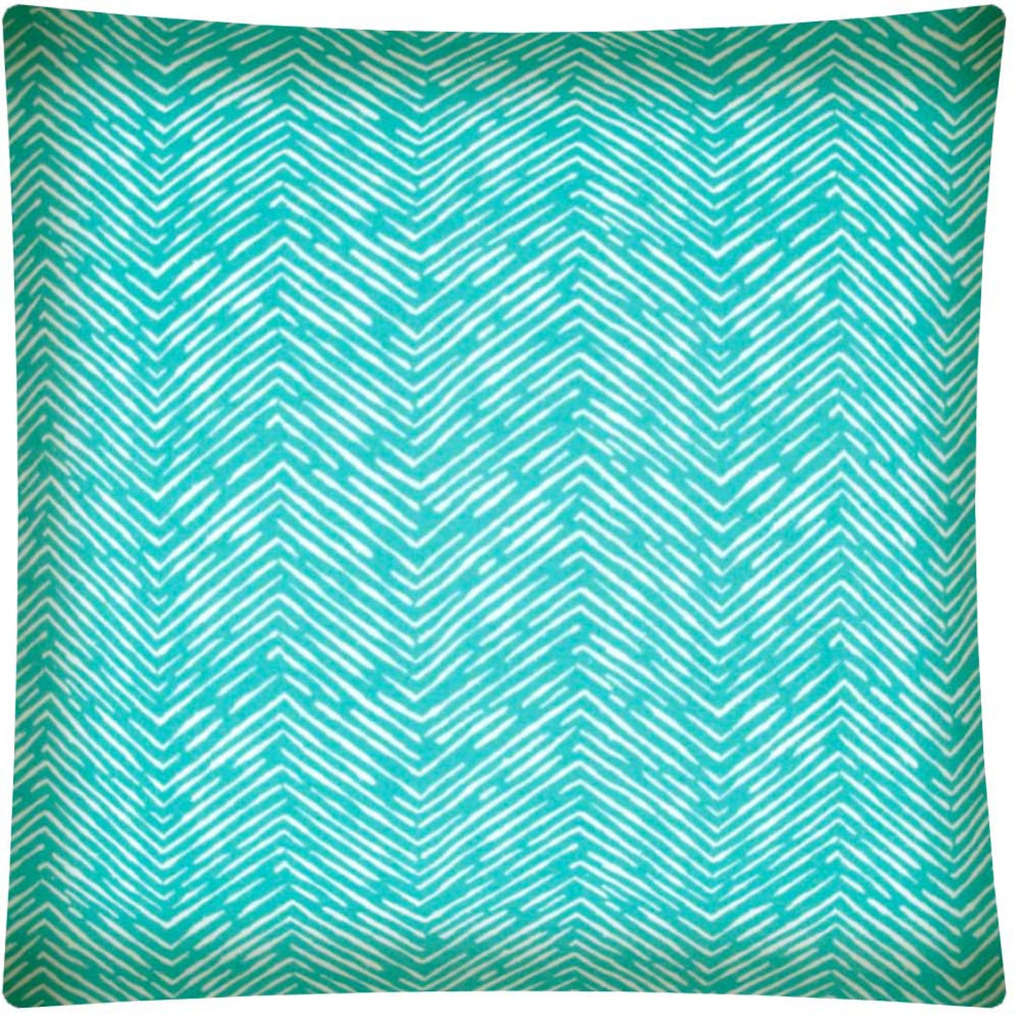 17" Turquoise and White Chevron Indoor Outdoor Throw Pillow Cover