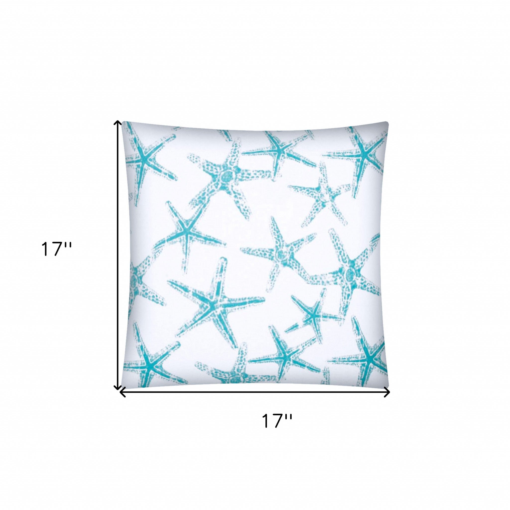 17" Turquoise and White Starfish Indoor Outdoor Throw Pillow Cover