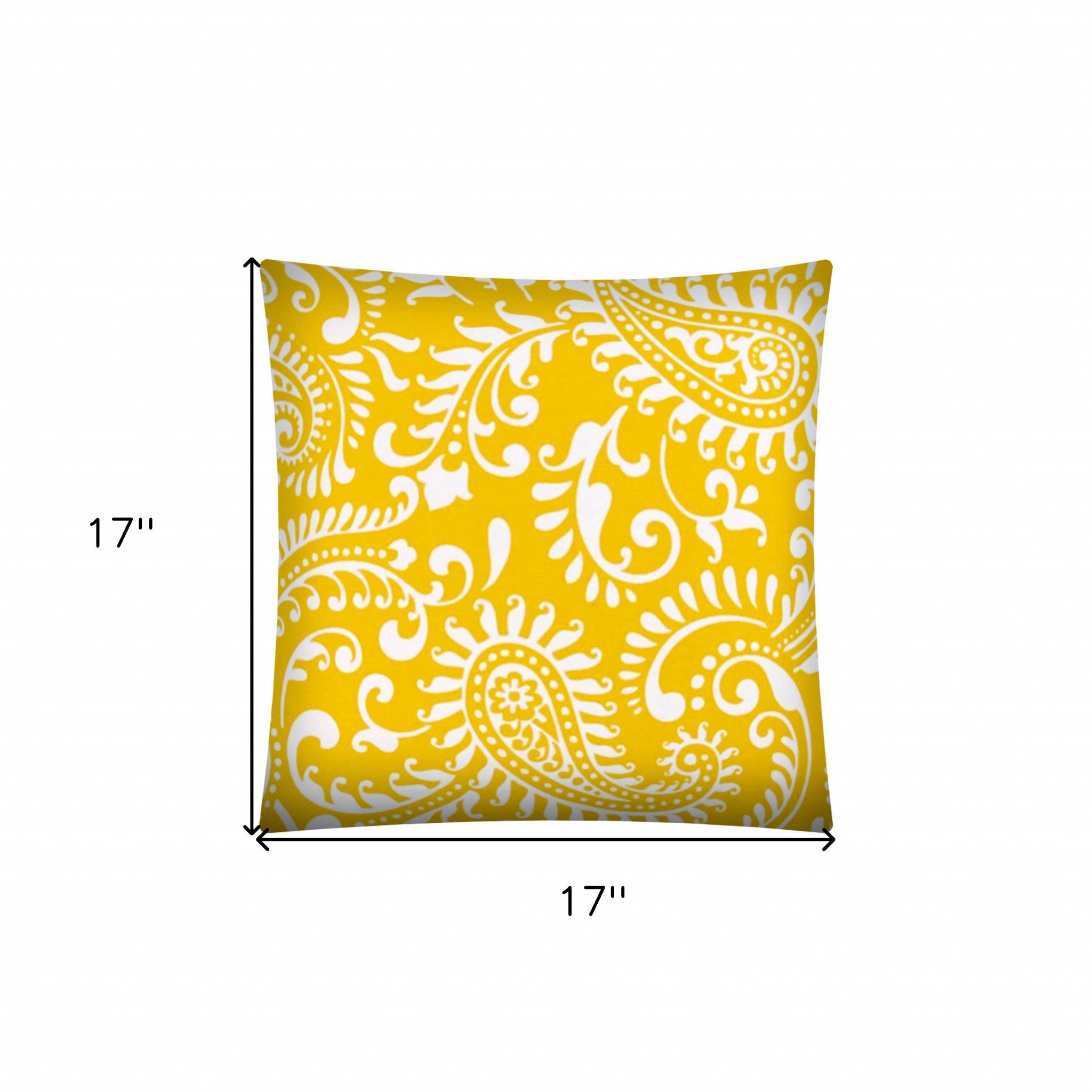 17" Yellow and White Paisley Indoor Outdoor Throw Pillow Cover