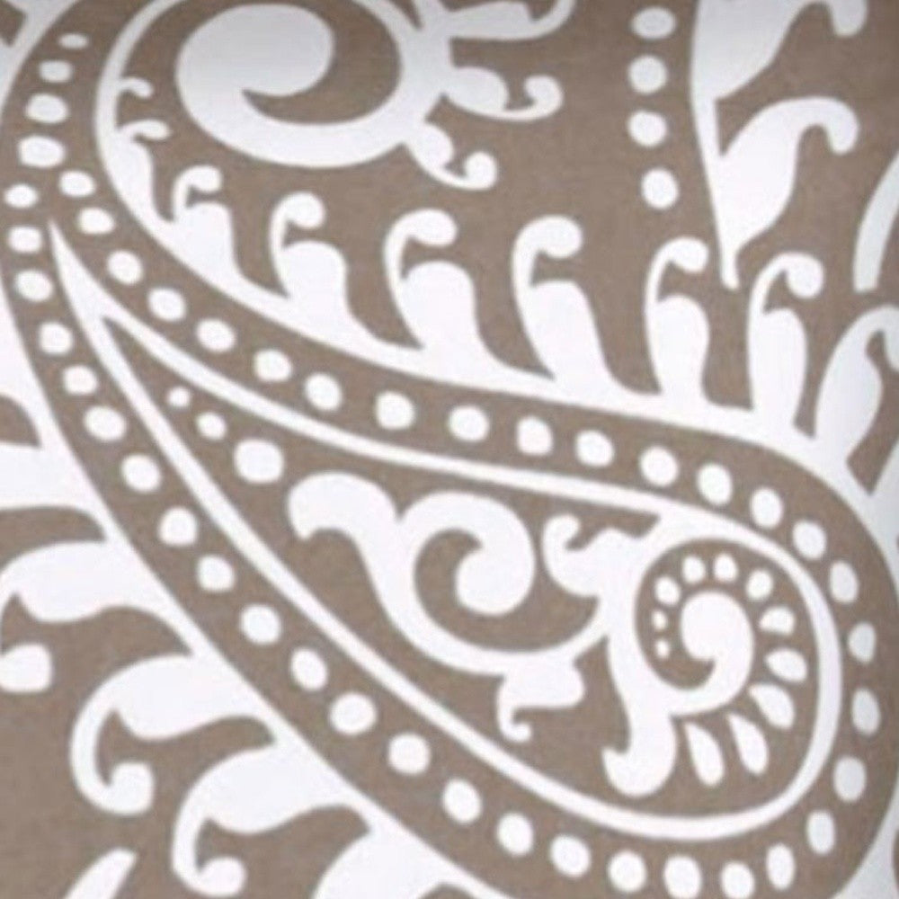 17" Taupe and White Paisley Indoor Outdoor Throw Pillow Cover