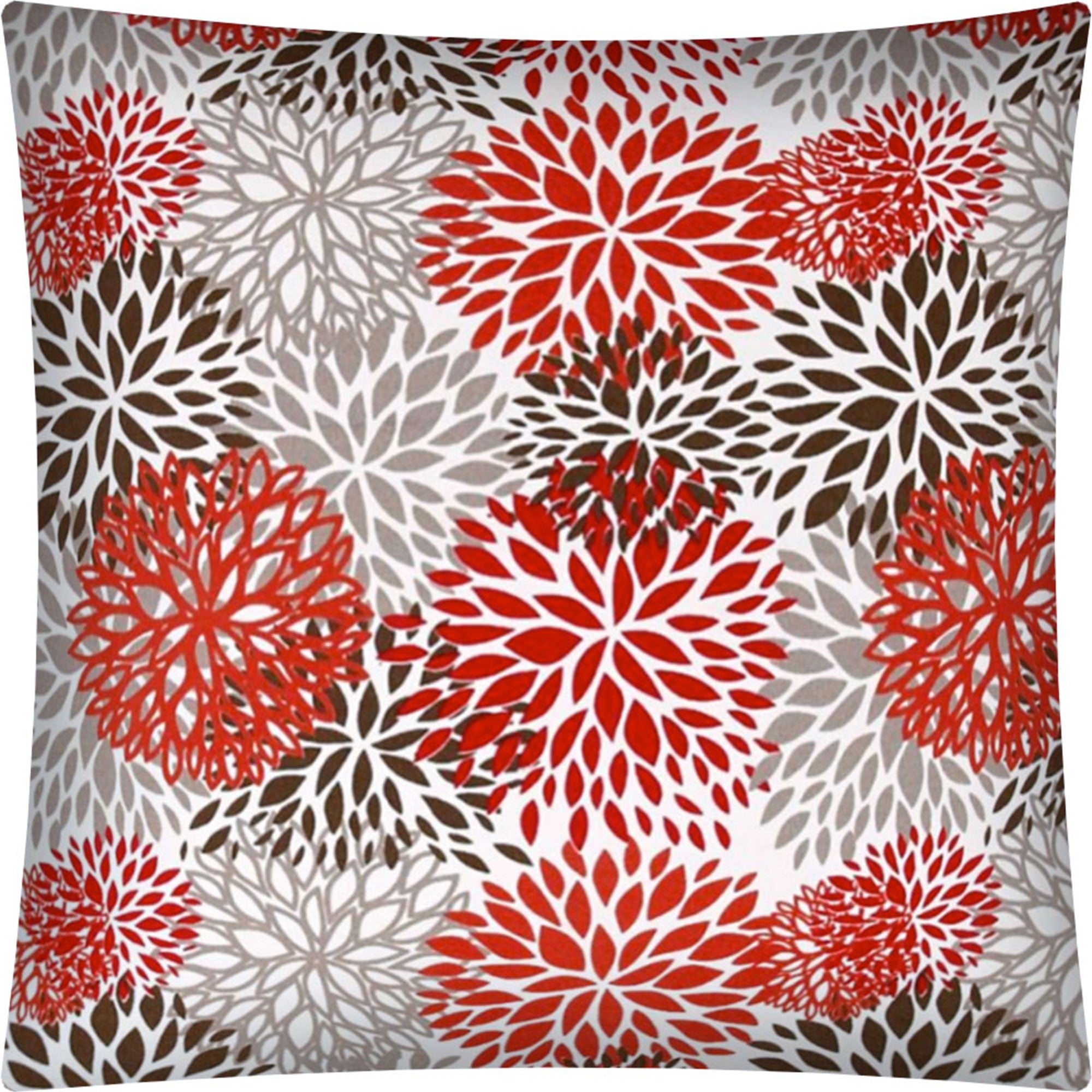 17" Red Taupe and White Floral Indoor Outdoor Throw Pillow Cover