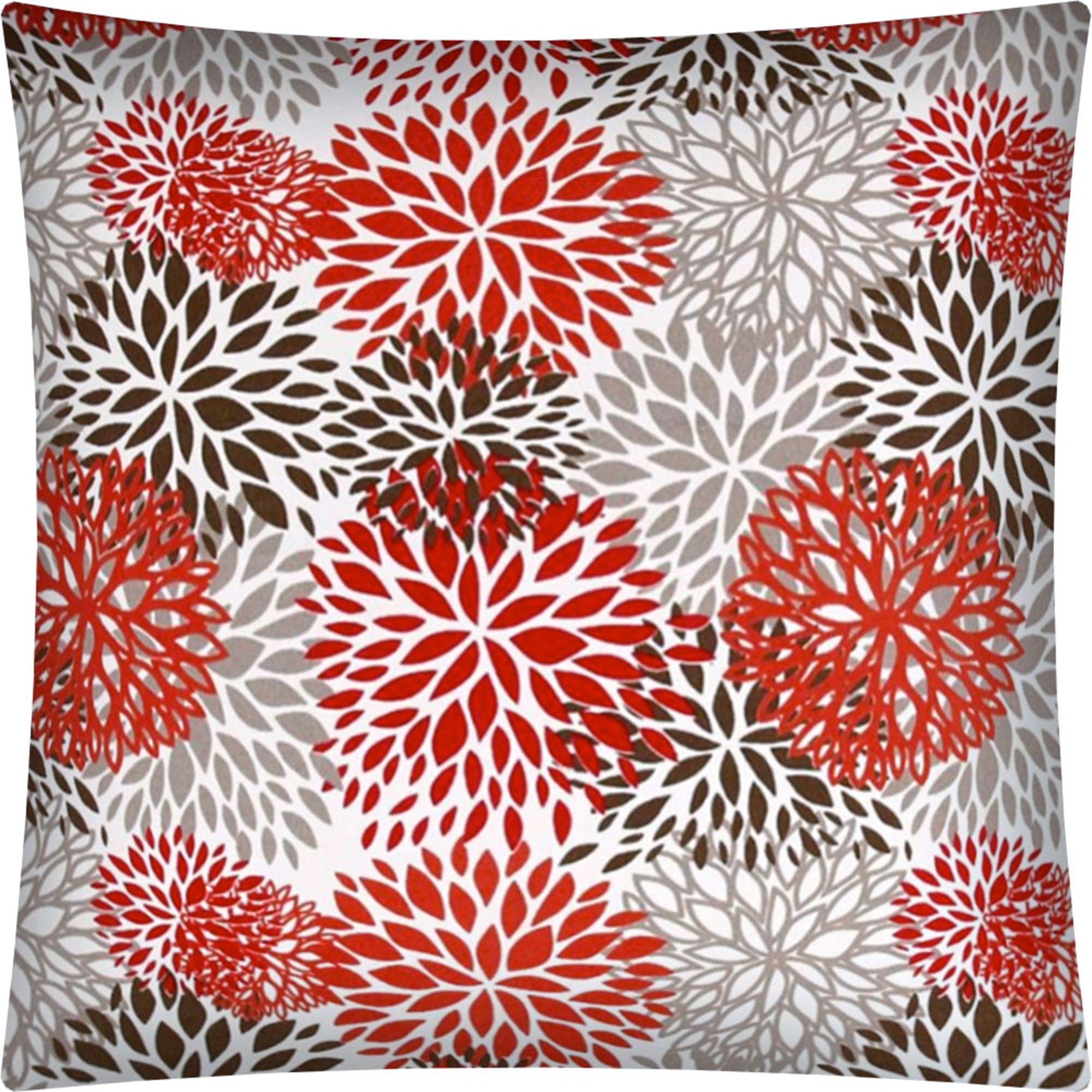 17" Red Taupe and White Floral Indoor Outdoor Throw Pillow Cover