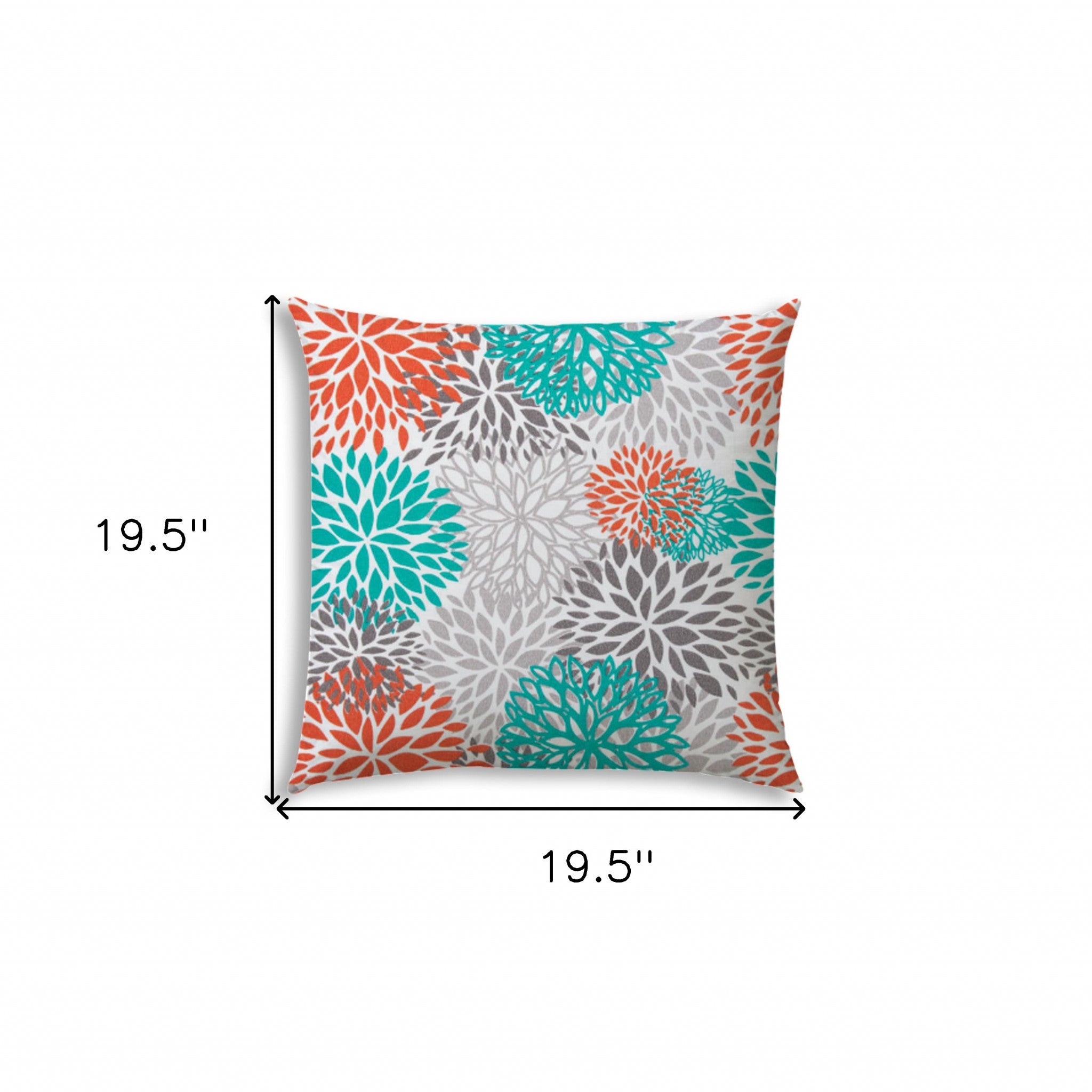 20" Gray Orange and White Floral Indoor Outdoor Throw Pillow Cover