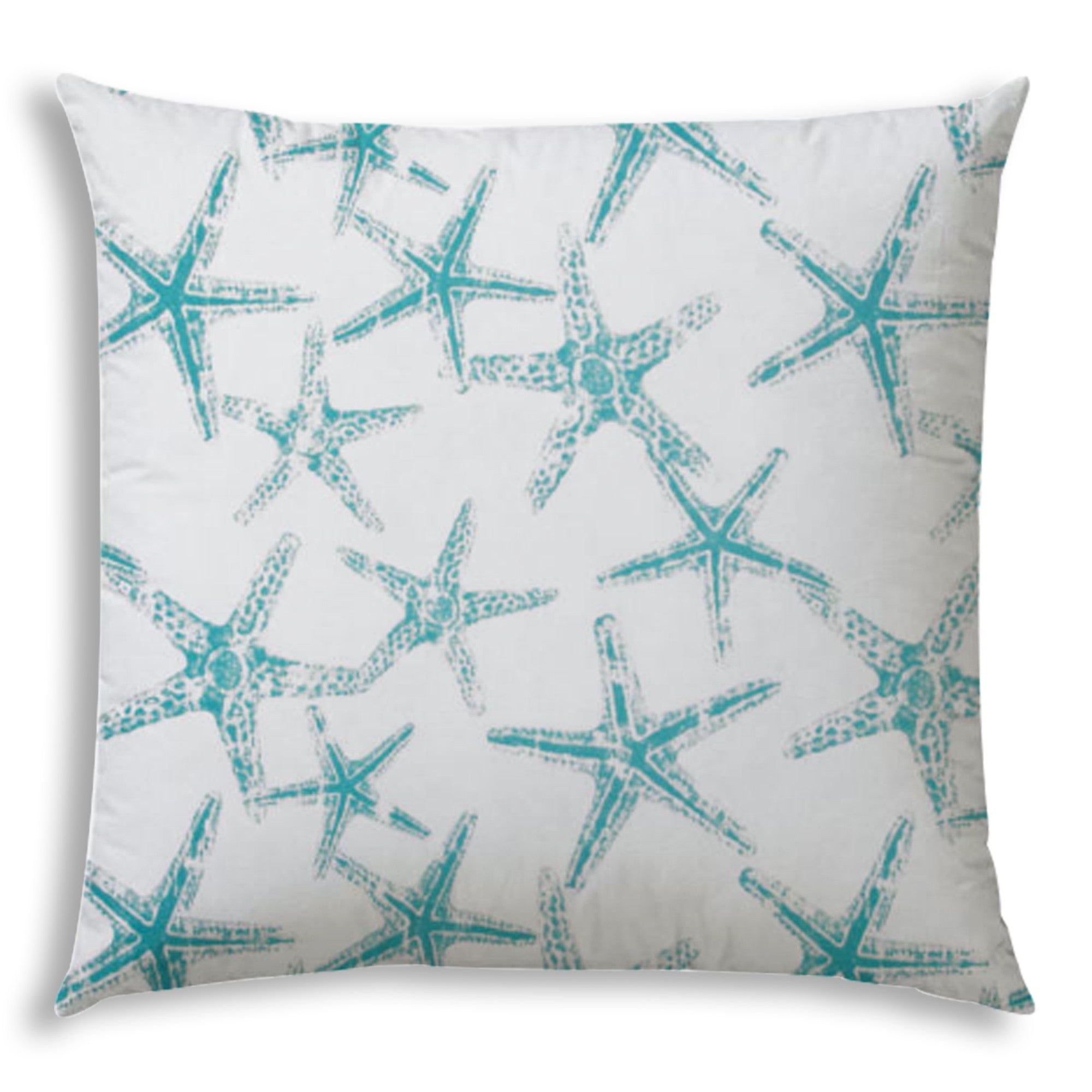 20" Turquoise and White Starfish Coastal Indoor Outdoor Throw Pillow Cover