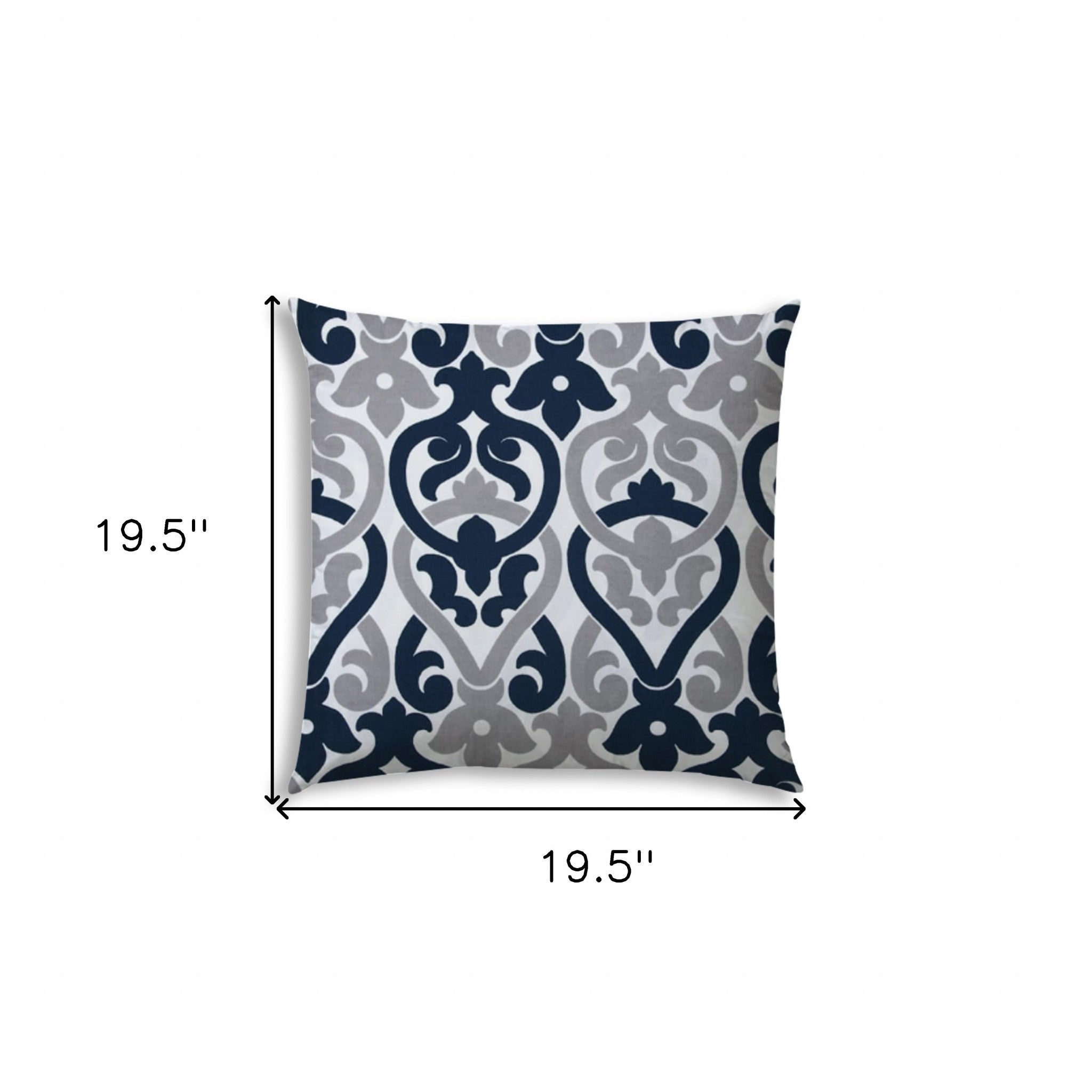 20" Navy Gray and White Damask Indoor Outdoor Throw Pillow Cover