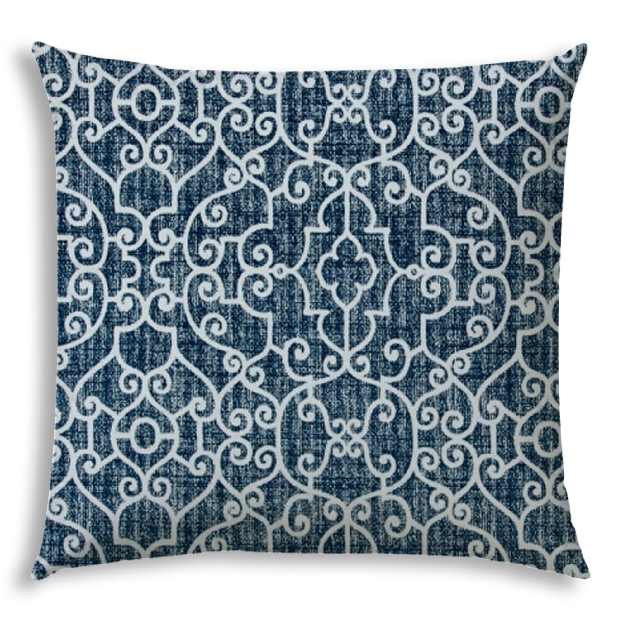 20" Indigo and Ivory Trellis Indoor Outdoor Throw Pillow Cover