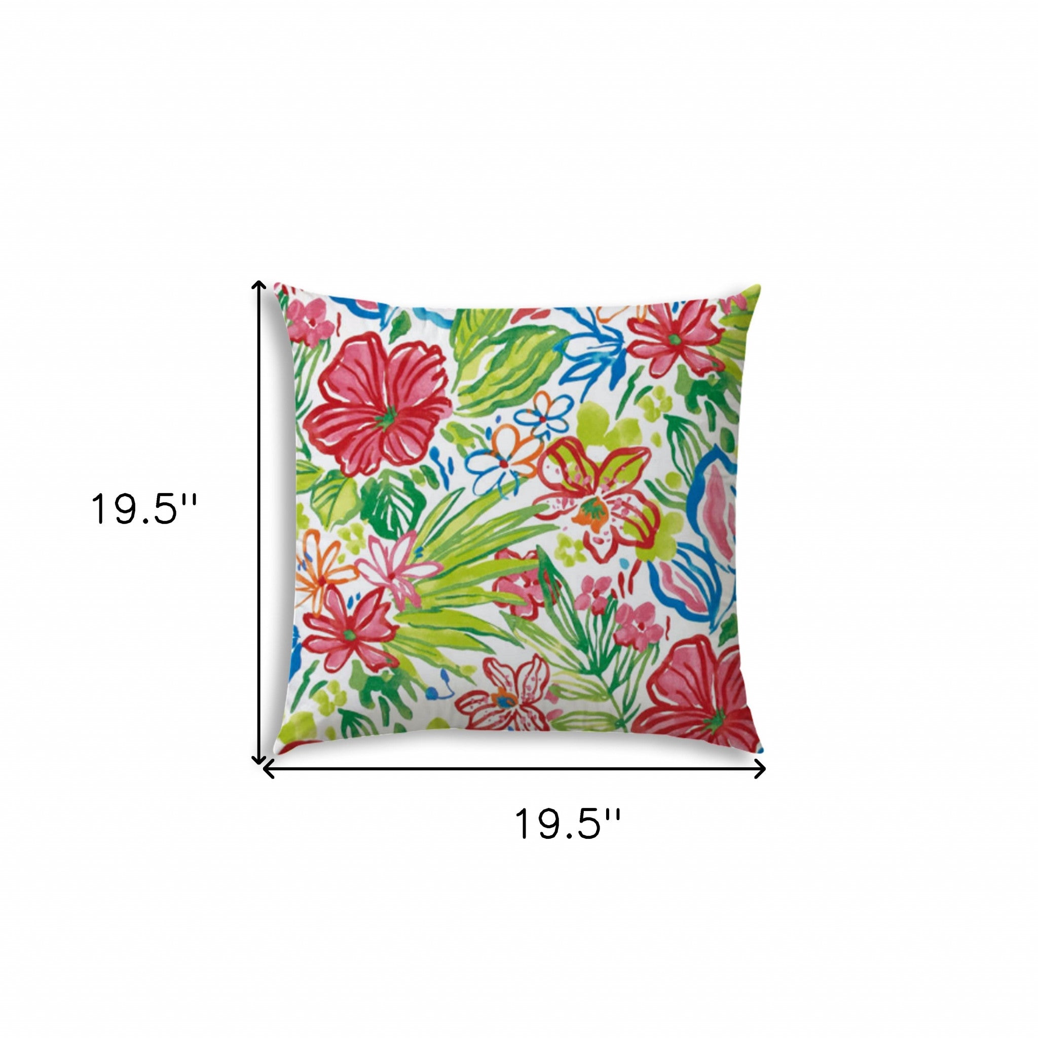 20" Green and Red Floral Indoor Outdoor Throw Pillow Cover