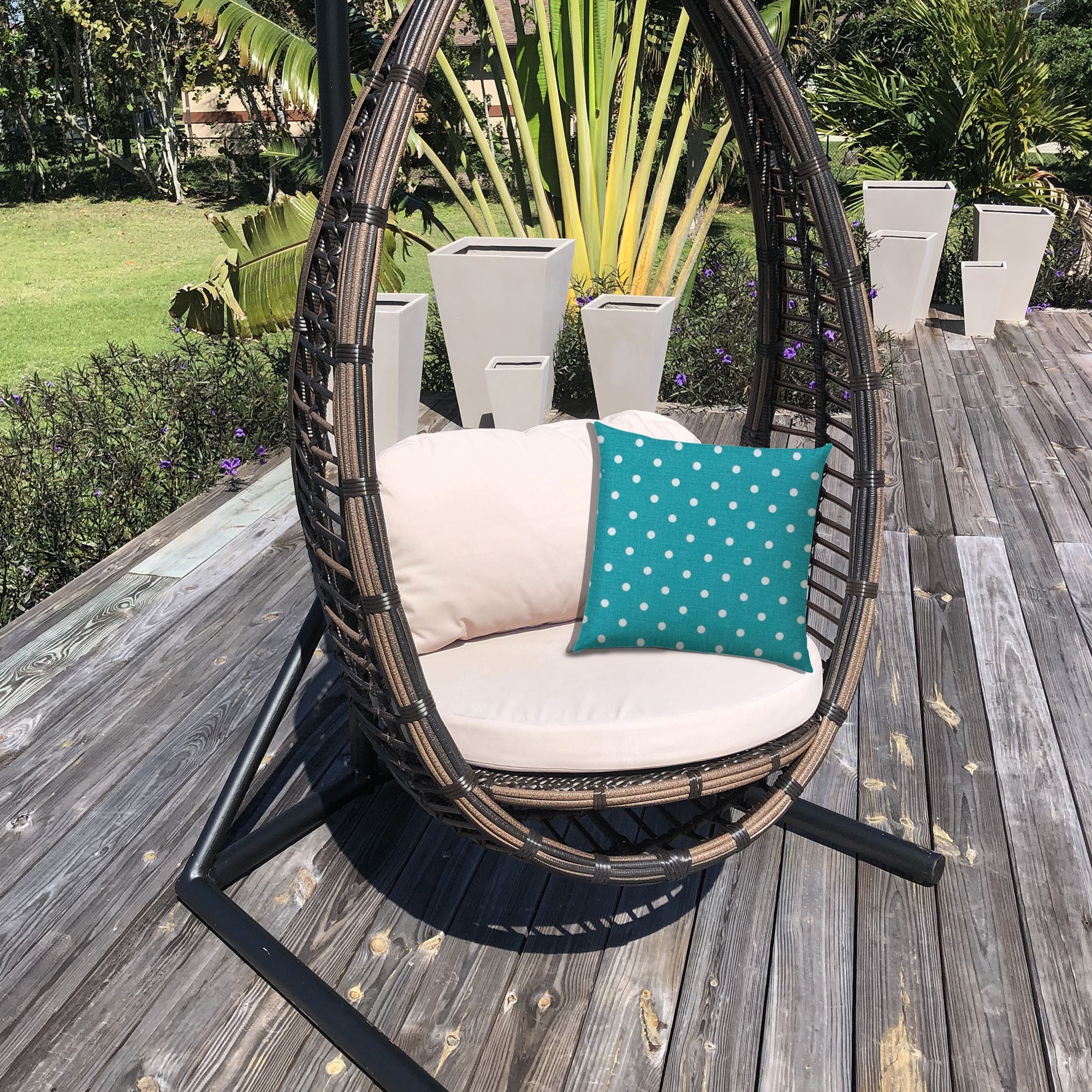 20" Turquoise and White Polka Dot Indoor Outdoor Throw Pillow Cover