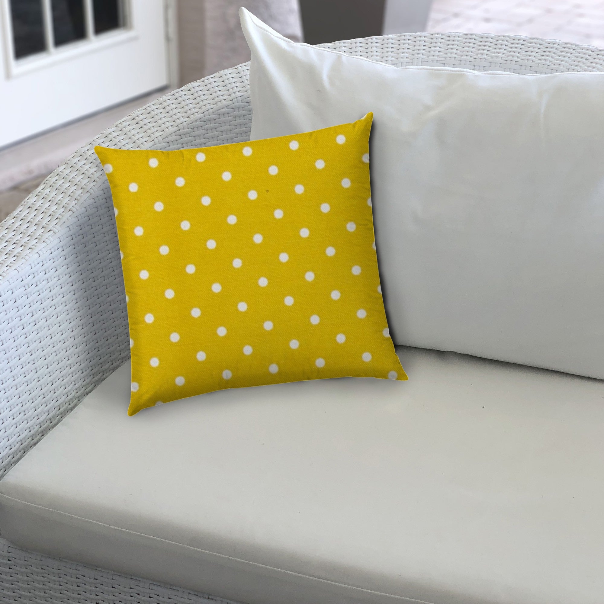 20" Yellow and White Polka Dot Indoor Outdoor Throw Pillow Cover