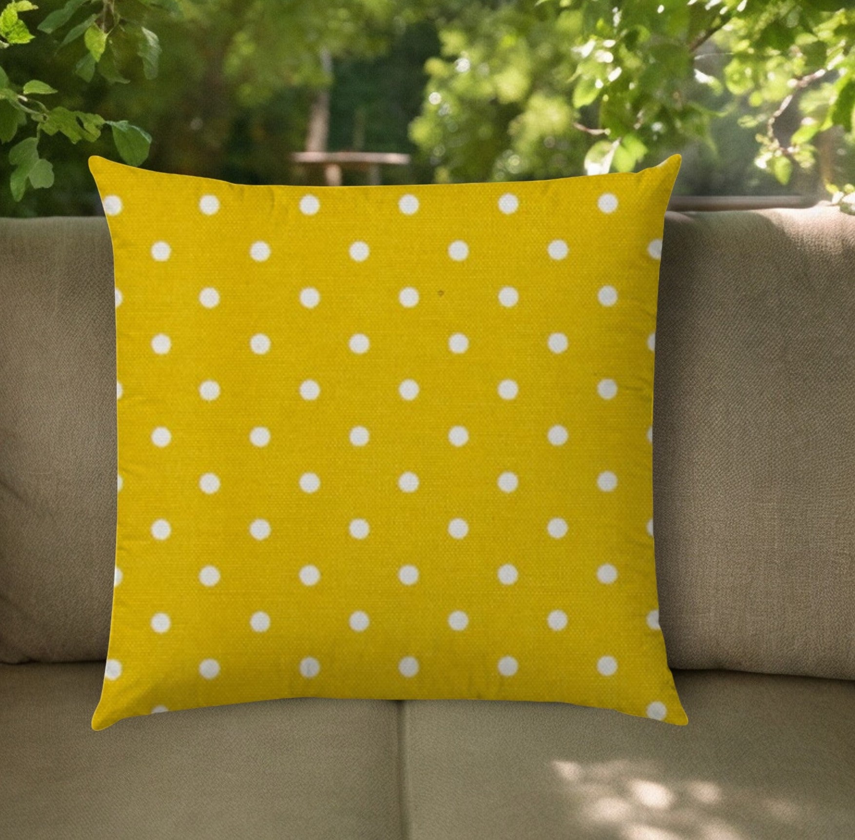 20" Yellow and White Polka Dot Indoor Outdoor Throw Pillow Cover