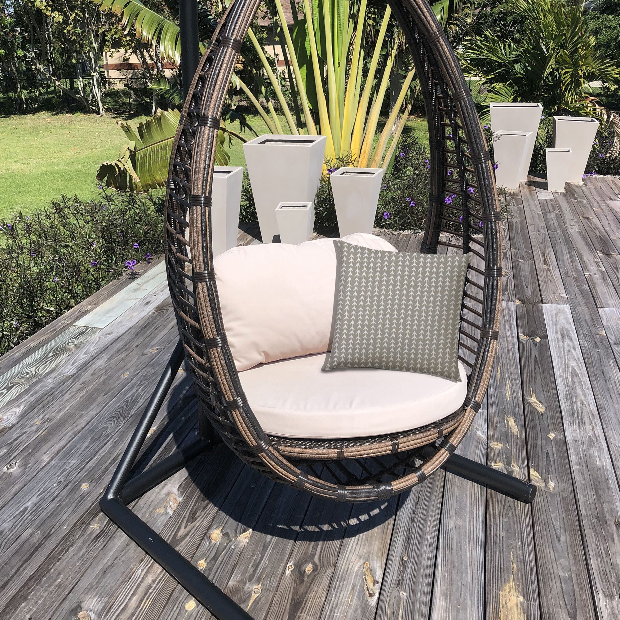 20" Taupe and White Striped Indoor Outdoor Throw Pillow Cover