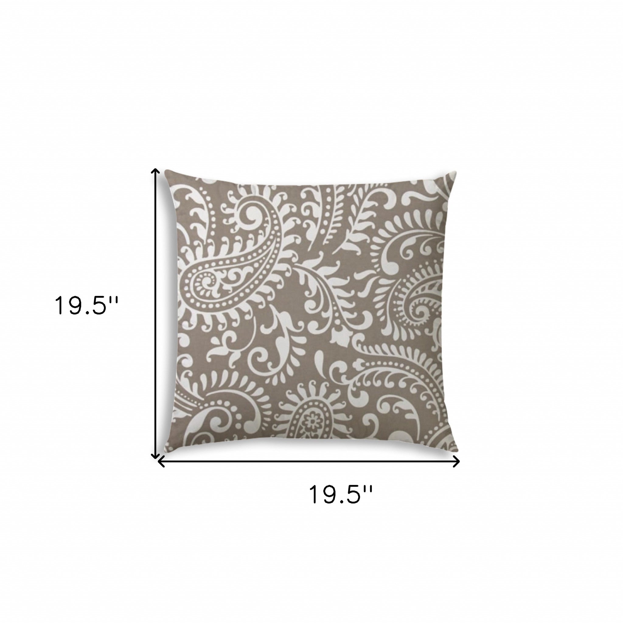 20" Taupe and White Paisley Indoor Outdoor Throw Pillow Cover