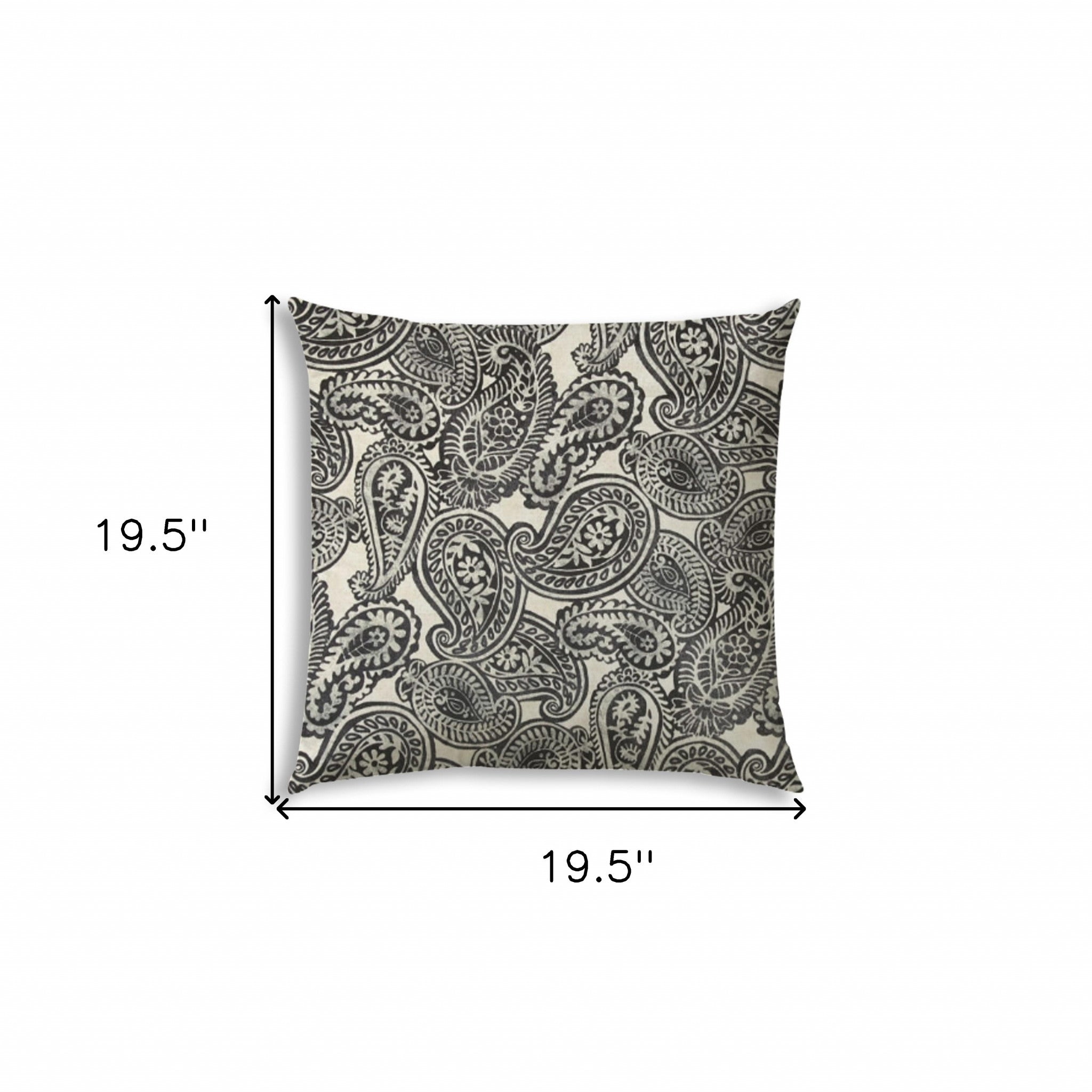 20" Gray Black and Cream Paisley Indoor Outdoor Throw Pillow Cover