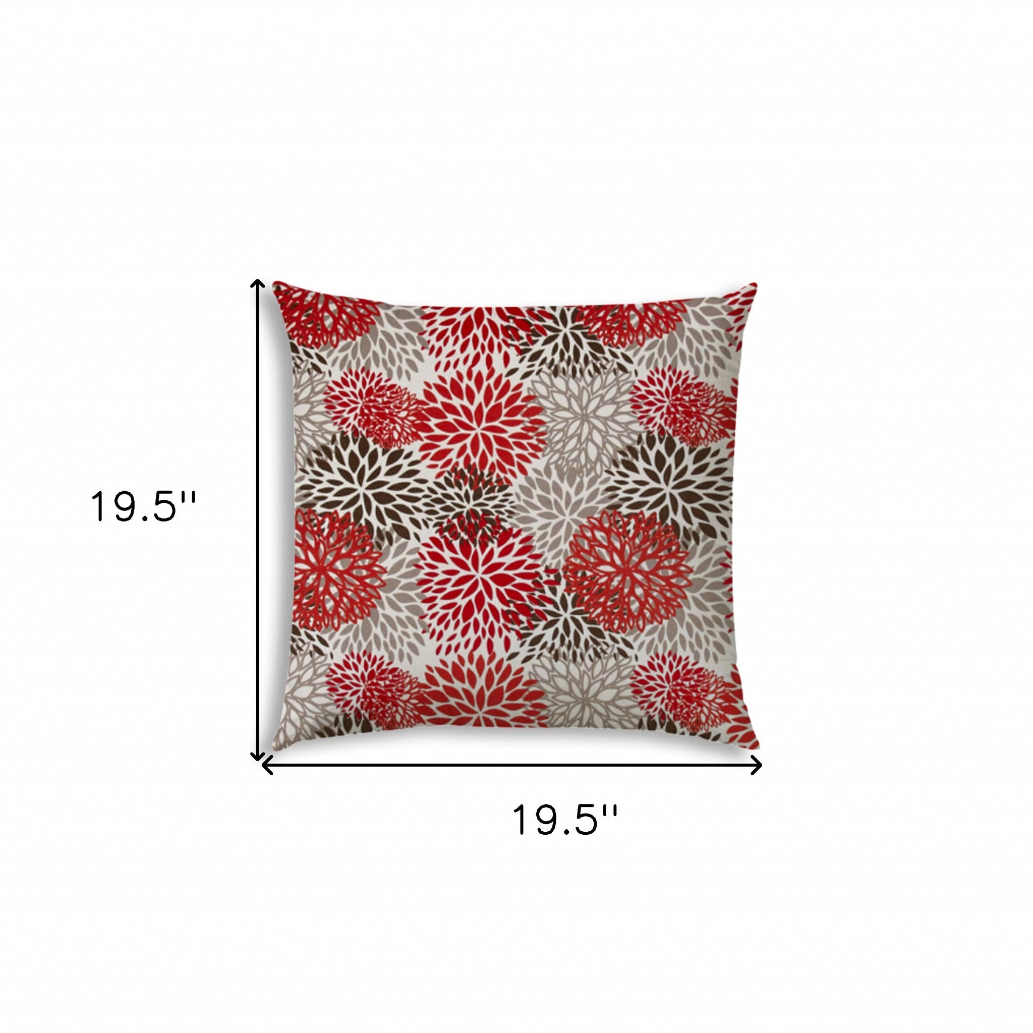 20" Brown and Red Floral Indoor Outdoor Throw Pillow Cover