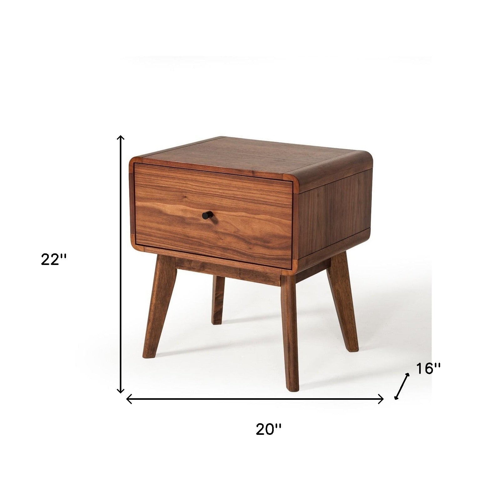 Modern Mid Century Walnut Nightstand with Single Drawer