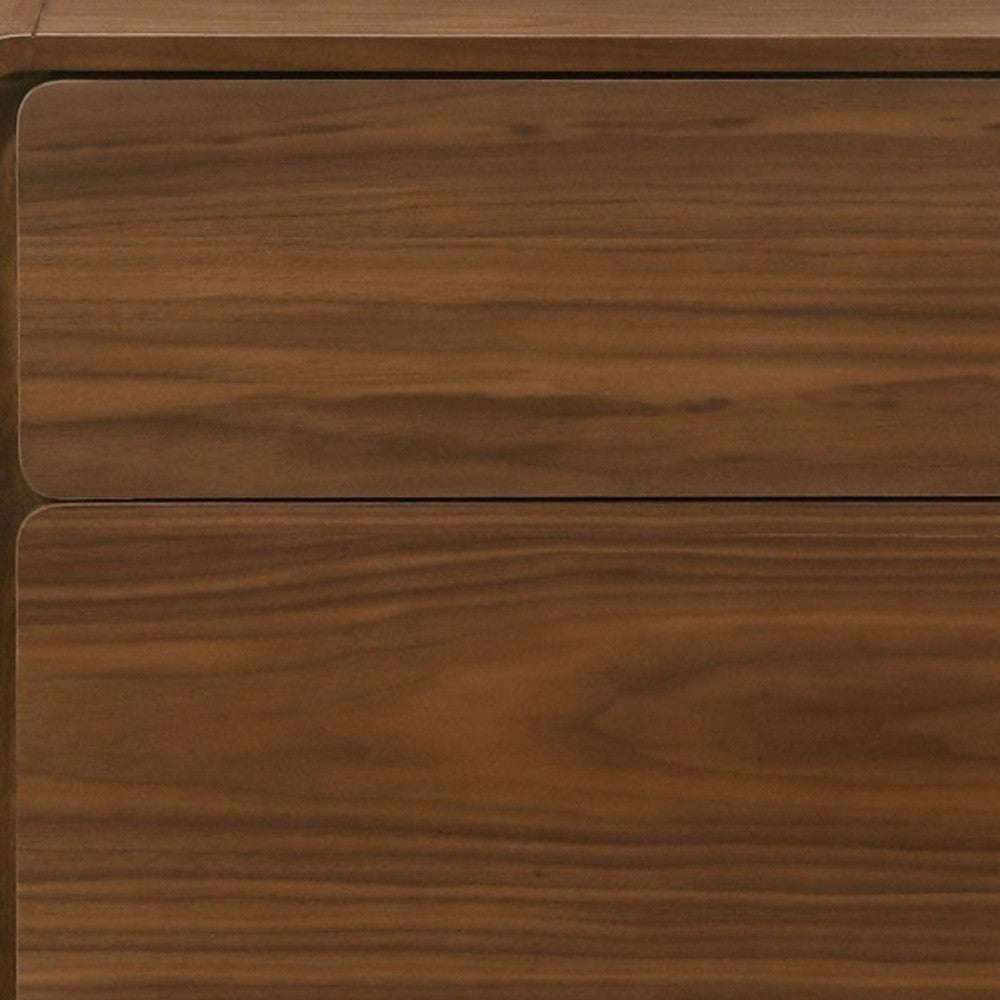 Modern Walnut Brown Nightstand with Two Drawers