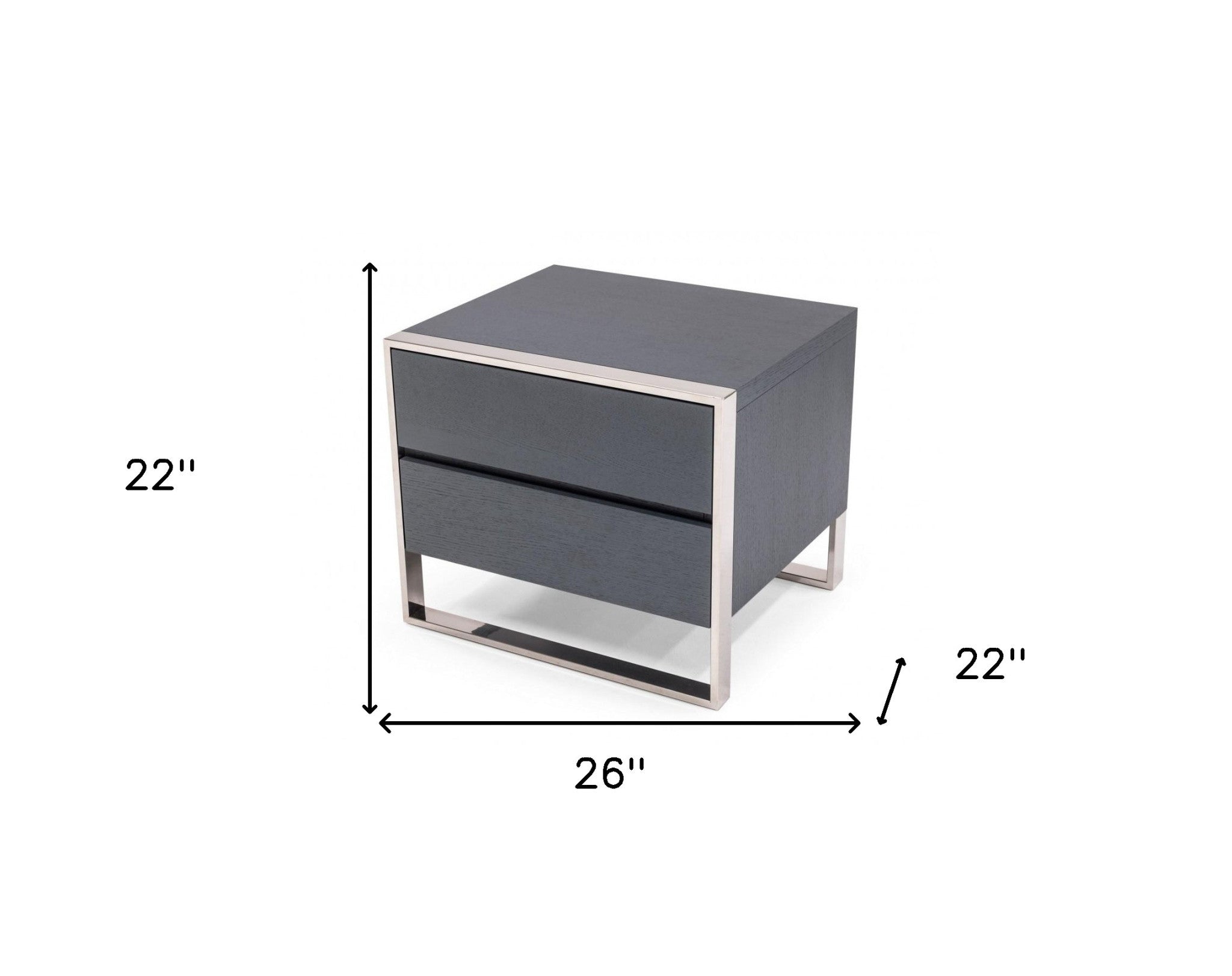 Modern Gray and Stainless Steel Nightstand With Two Drawers